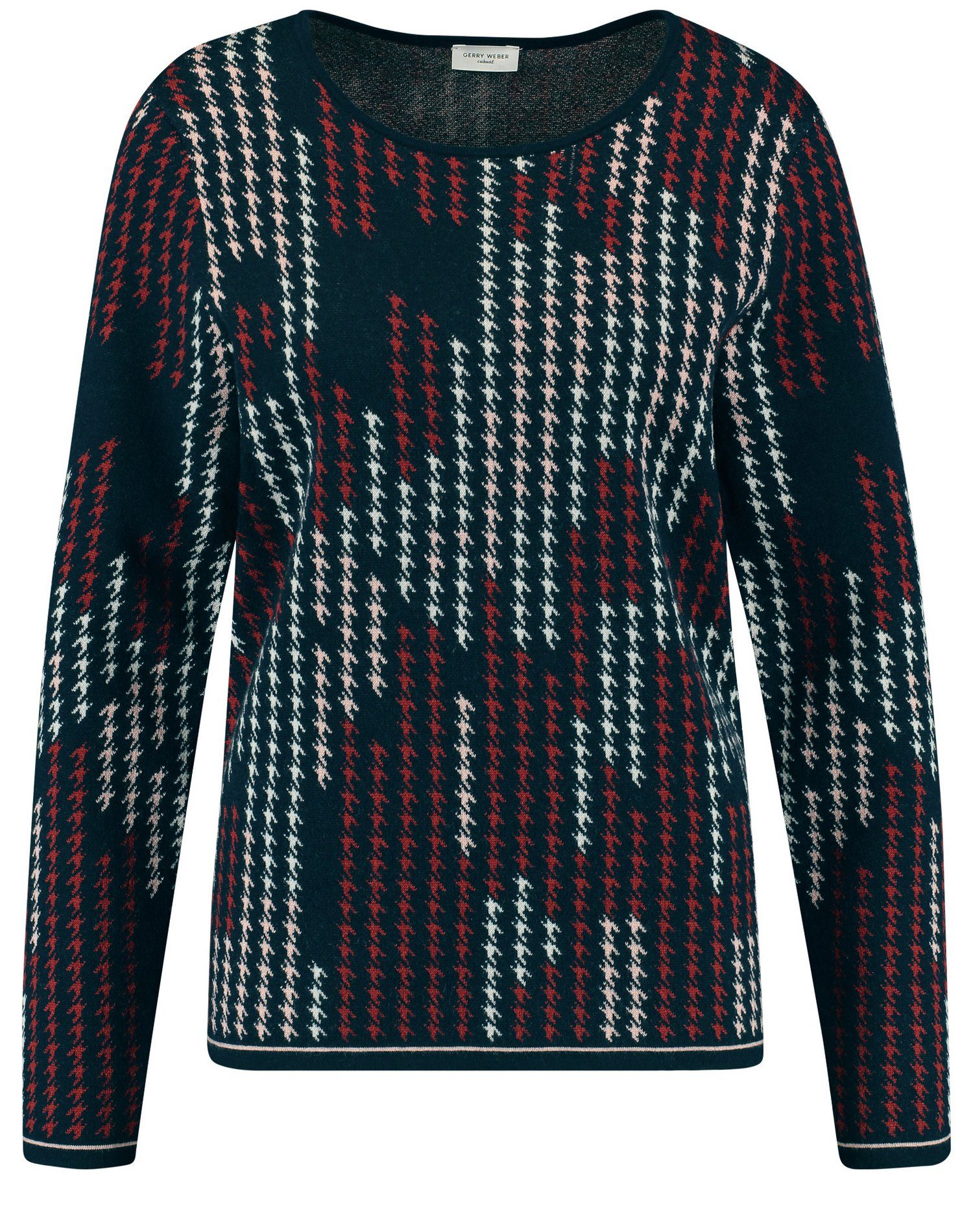 Damen Pullover GERRY WEBER Rundhalspullover Pullover mit grafischem Dessin (1-tlg) Feinstrick