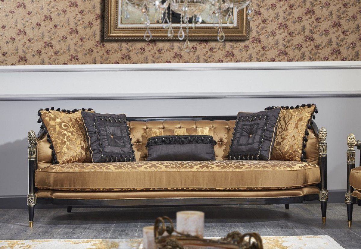 Möbel 2 Sofas - & 1 Barock Prunkvolle Luxus - / & 2 Barock Casa Luxus & 2 Couchtisch Schwarz - Gold Couchtisch Sessel Beistelltische Qualität Padrino Set
