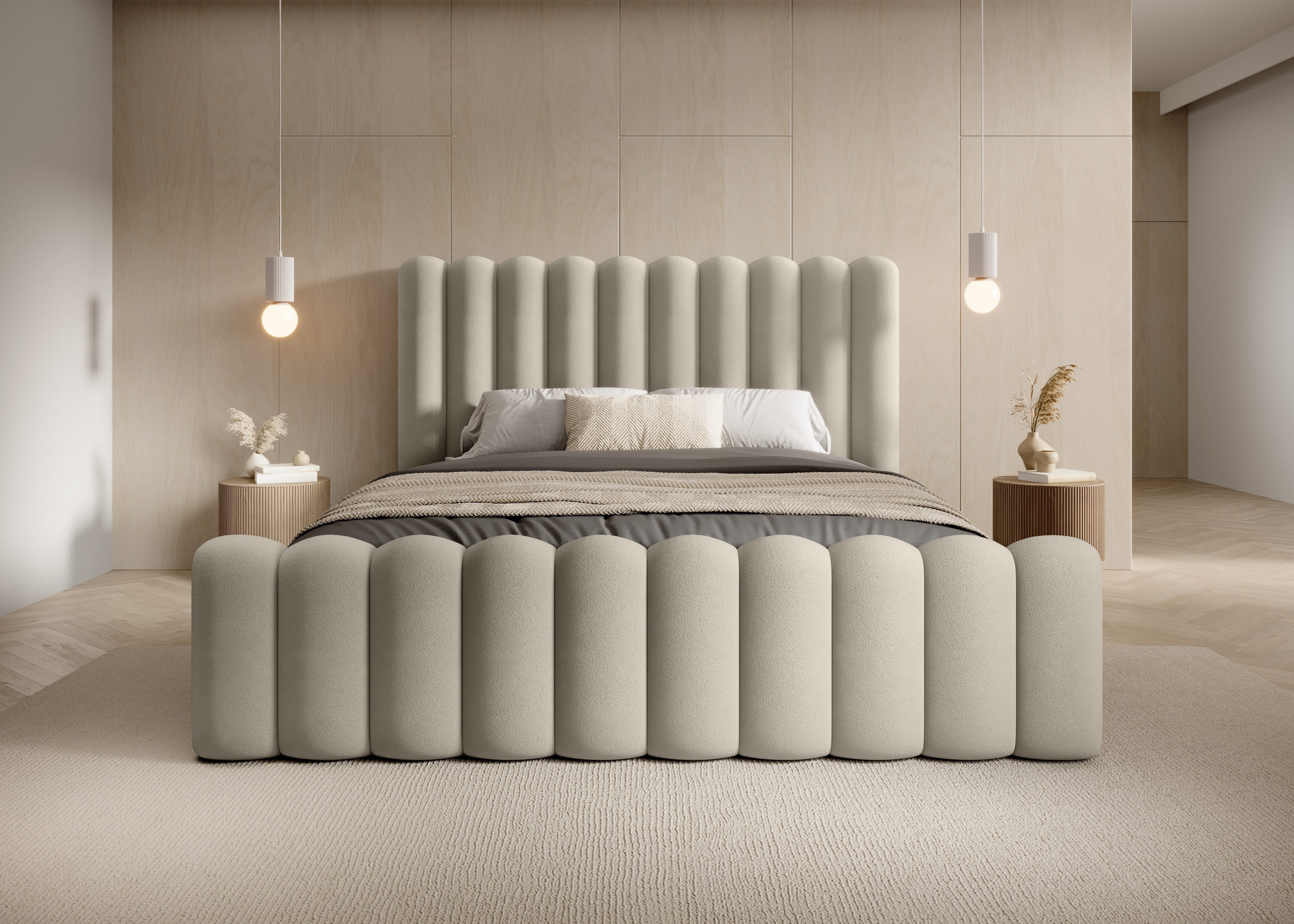 Goldstoff Polsterbett JENNY - Bett mit Bettkasten & Halbrund-Kopfteil – Velvet (Doppelbett mit Bettkasten und Lattenrost, verfügbar 140x200 160x200 180x200 200x200cm), Verfügbar in 4 Größen – Modern & Elegant