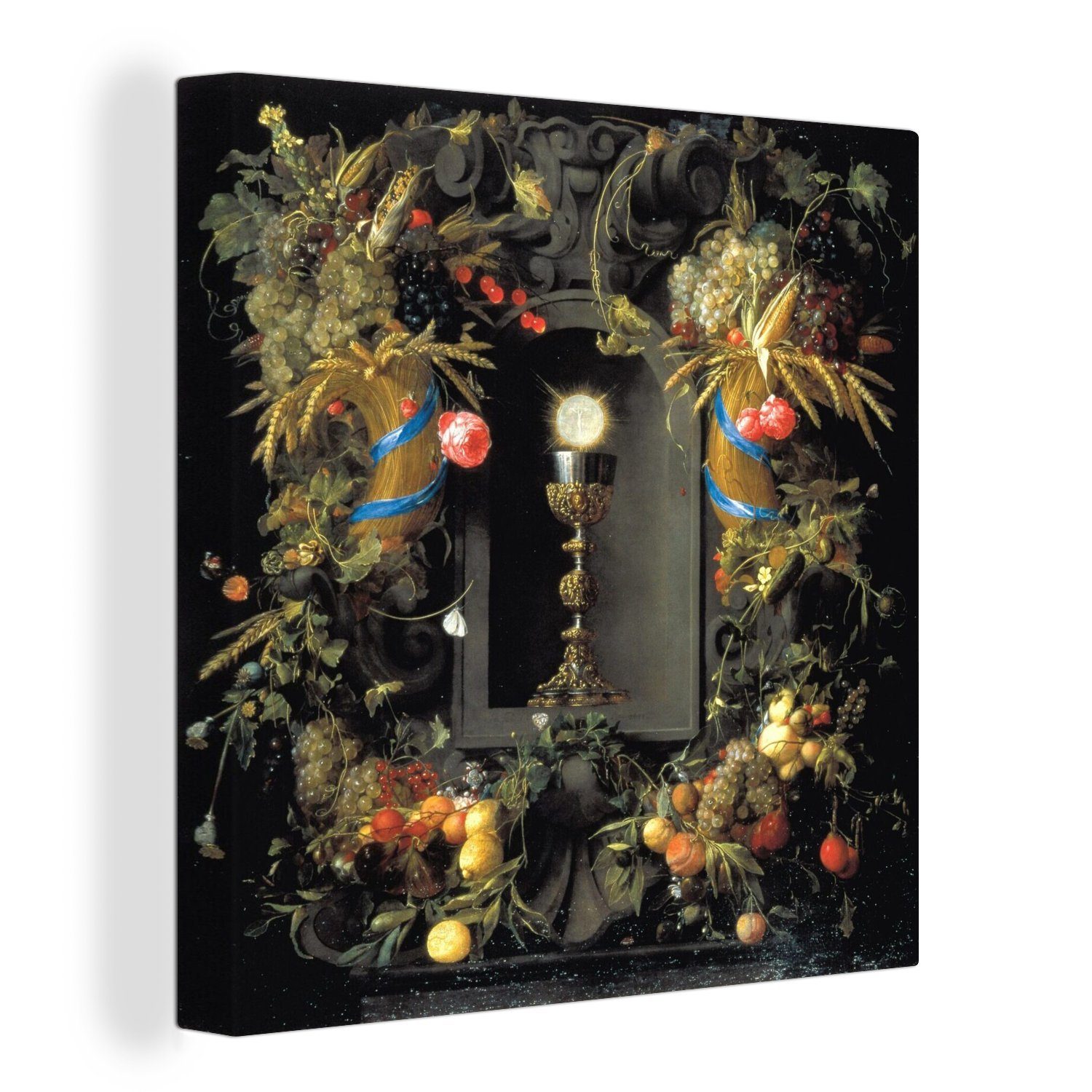 OneMillionCanvasses® Leinwandbild Wort auf Feuer Weihnachten - Gemälde von Jan Davidsz de Heem, (1 St), Leinwand Bilder für Wohnzimmer Schlafzimmer