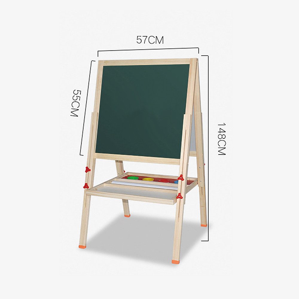 JEOBEST Standtafel Kinderstaffelei, Zweiseitiges Zeichenbrett Magnettafel, Höhenverstellbar, Holz Spieltafel mit Aufbewahrungsregal und Zubehör