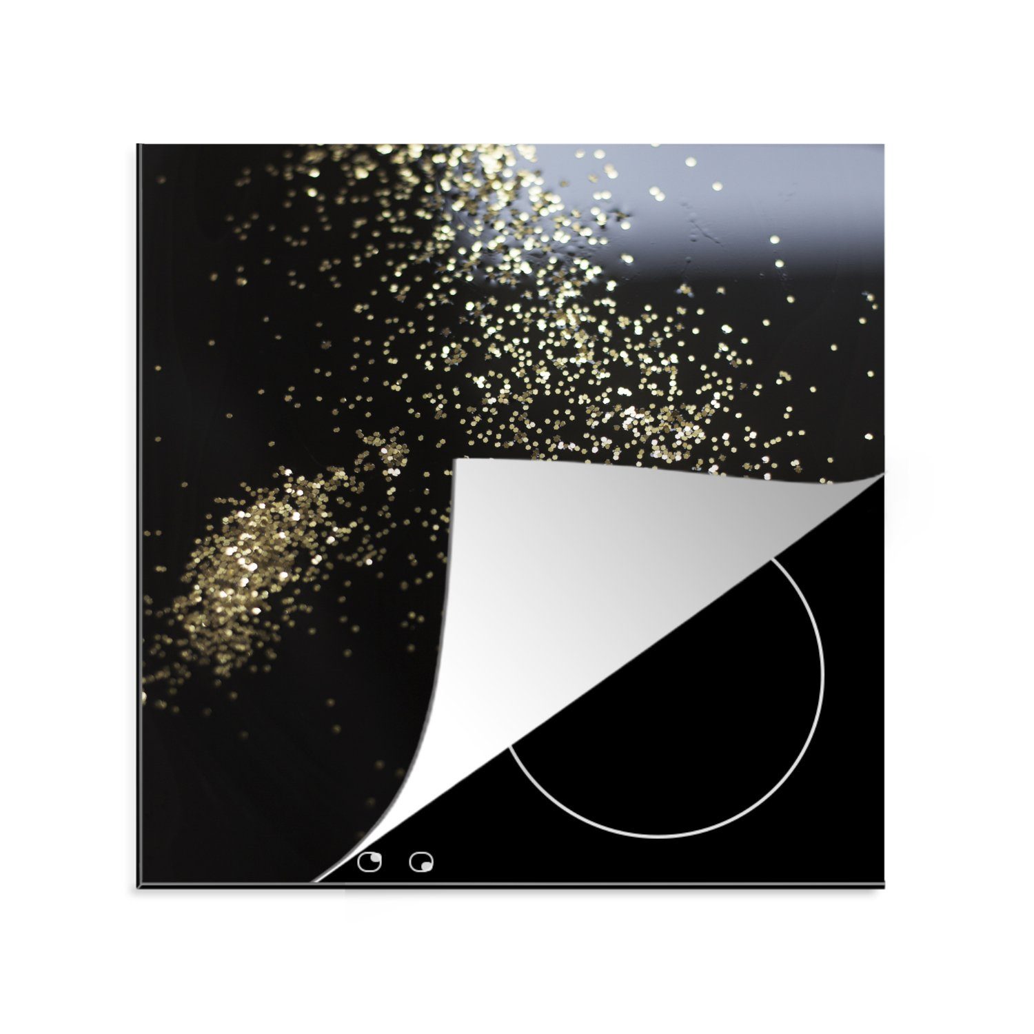 MuchoWow Herdblende-/Abdeckplatte Marmor - tlg), Gold (1 Schwarz, Vinyl, - Glitter - küche 78x78 cm, für Arbeitsplatte Ceranfeldabdeckung
