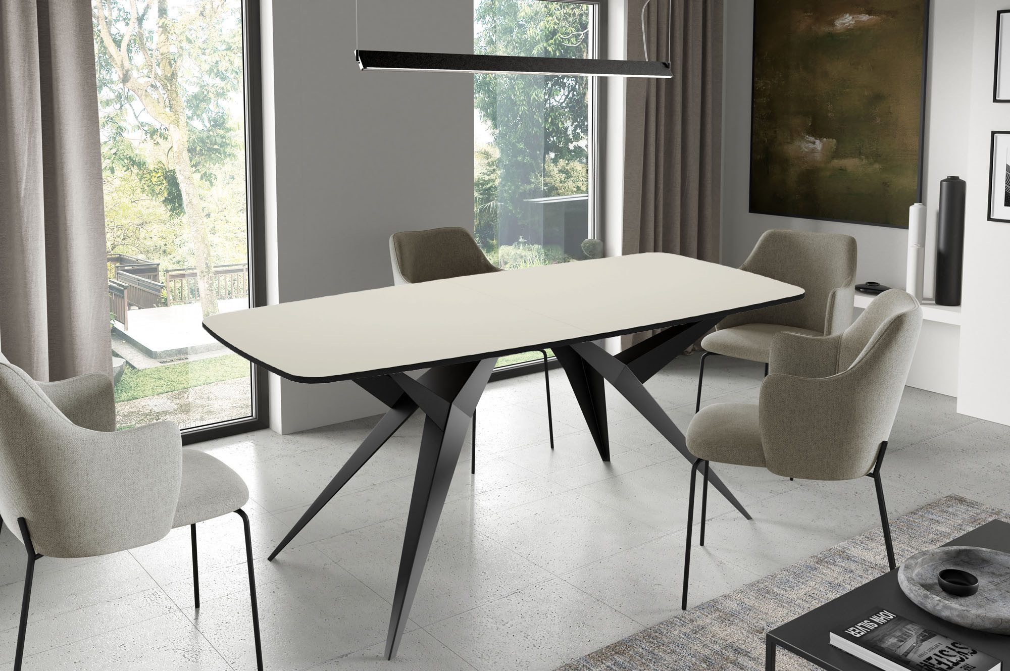 WFL GROUP Esstisch Trax (erhältlich in 3 Größen – 160/180/200, ausziehbar auf 240/260/280 cm), Tisch platzsparend in Holzoptik für Wohnzimmer mit abgerundeten Ecken