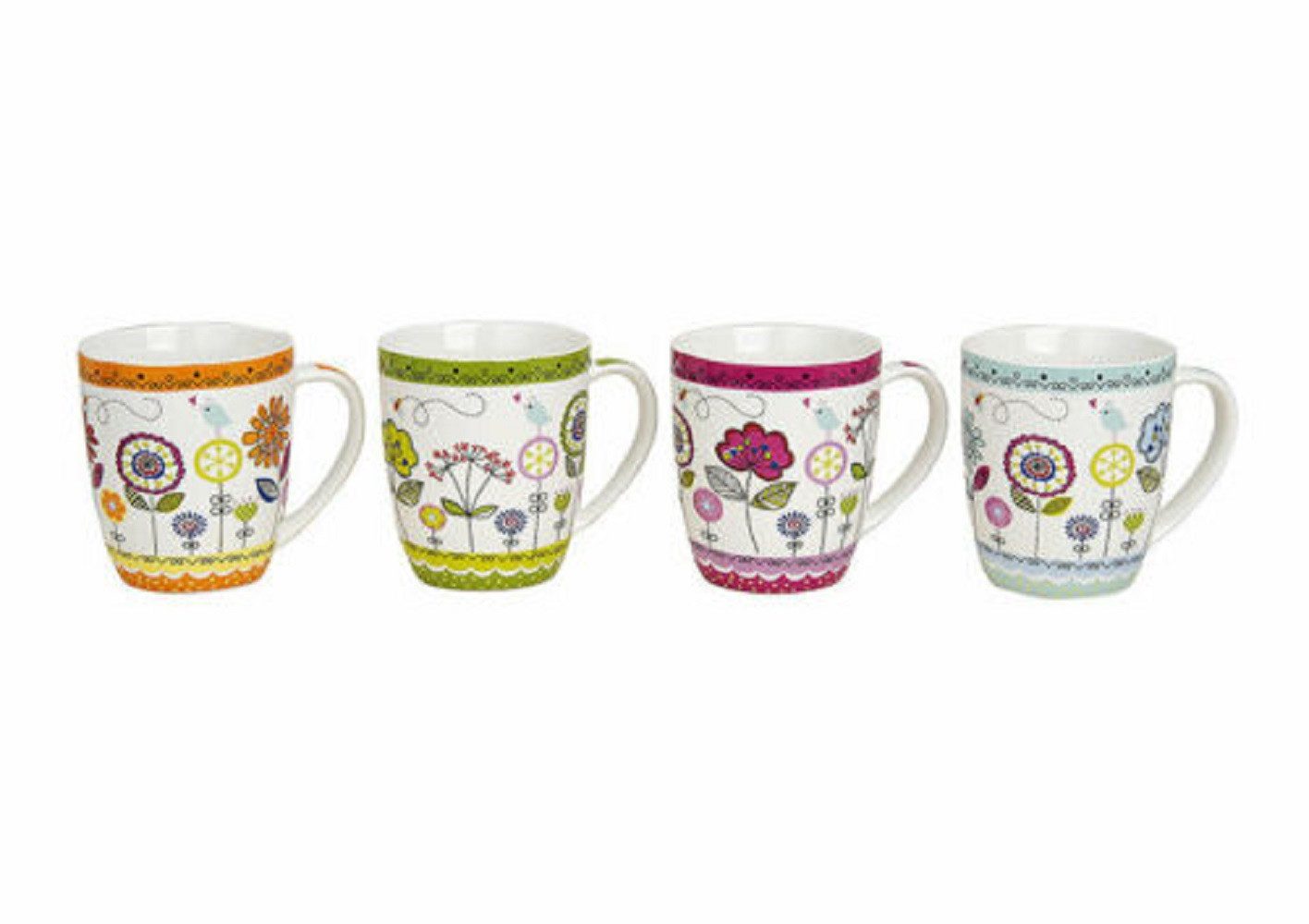 Wurm Tasse Kaffeetassen Porzellan blumendekor 350 ml 4 x Stück