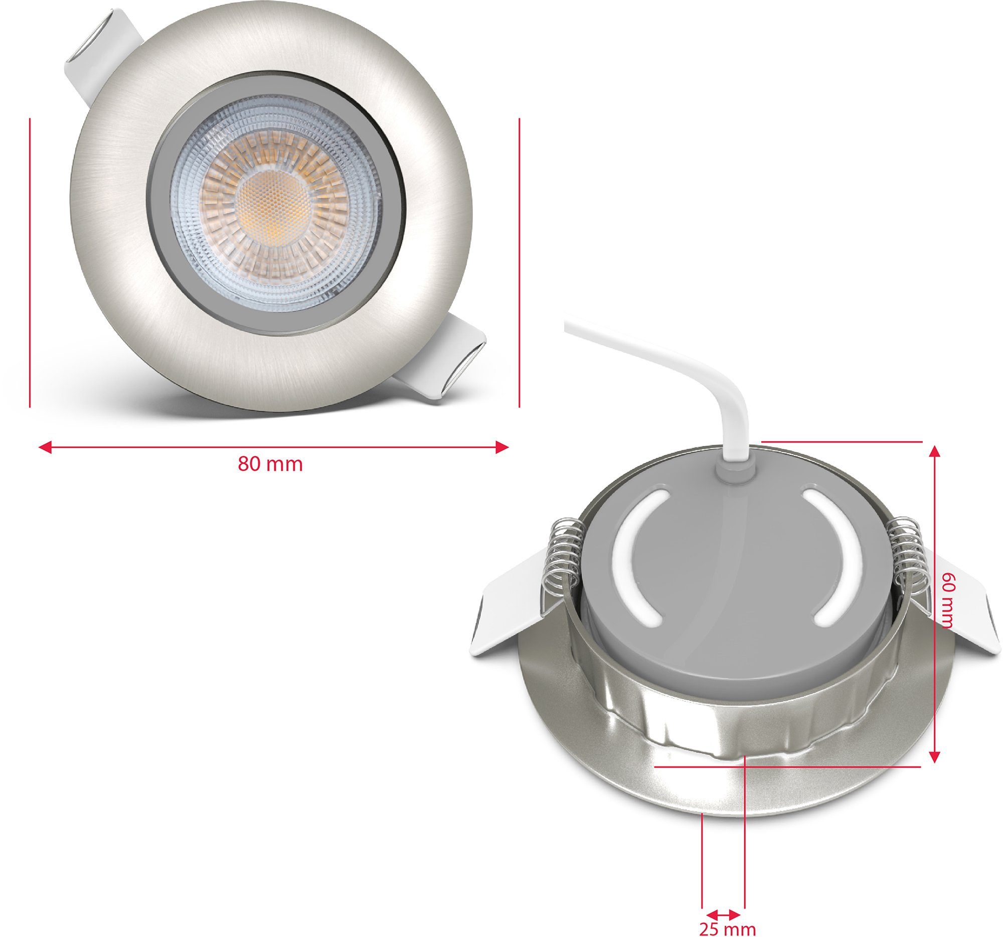 fest integriert, Einbauleuchte LED Einbauspots Warmweiß, B.K.Licht LED Spots Einbaustrahler inkl.5W Deckenleuchten SET 450lm LED Volantis,