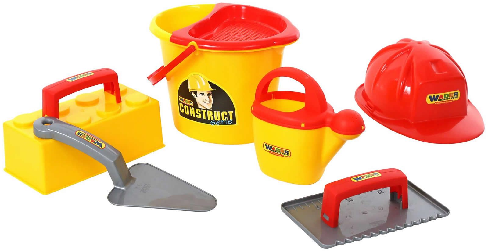 WADER QUALITY TOYS Sandform-Set Maurerset 7-tlg Eimergarnitur Maurerwerkzeug, (Set)