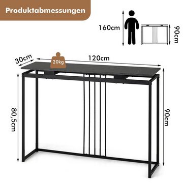 COSTWAY Konsolentisch Marmoroptik, schmal, Metallgestell, schwarz, 120x30x90cm