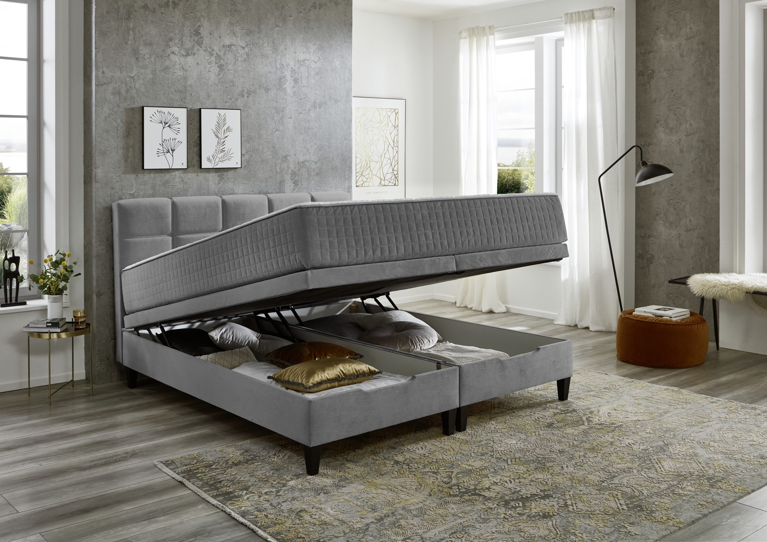 möbelando Boxspring Bed TraumZeit, incl. reversible 7-zone TTFK mattress & topper - 180x200 cm anthracite