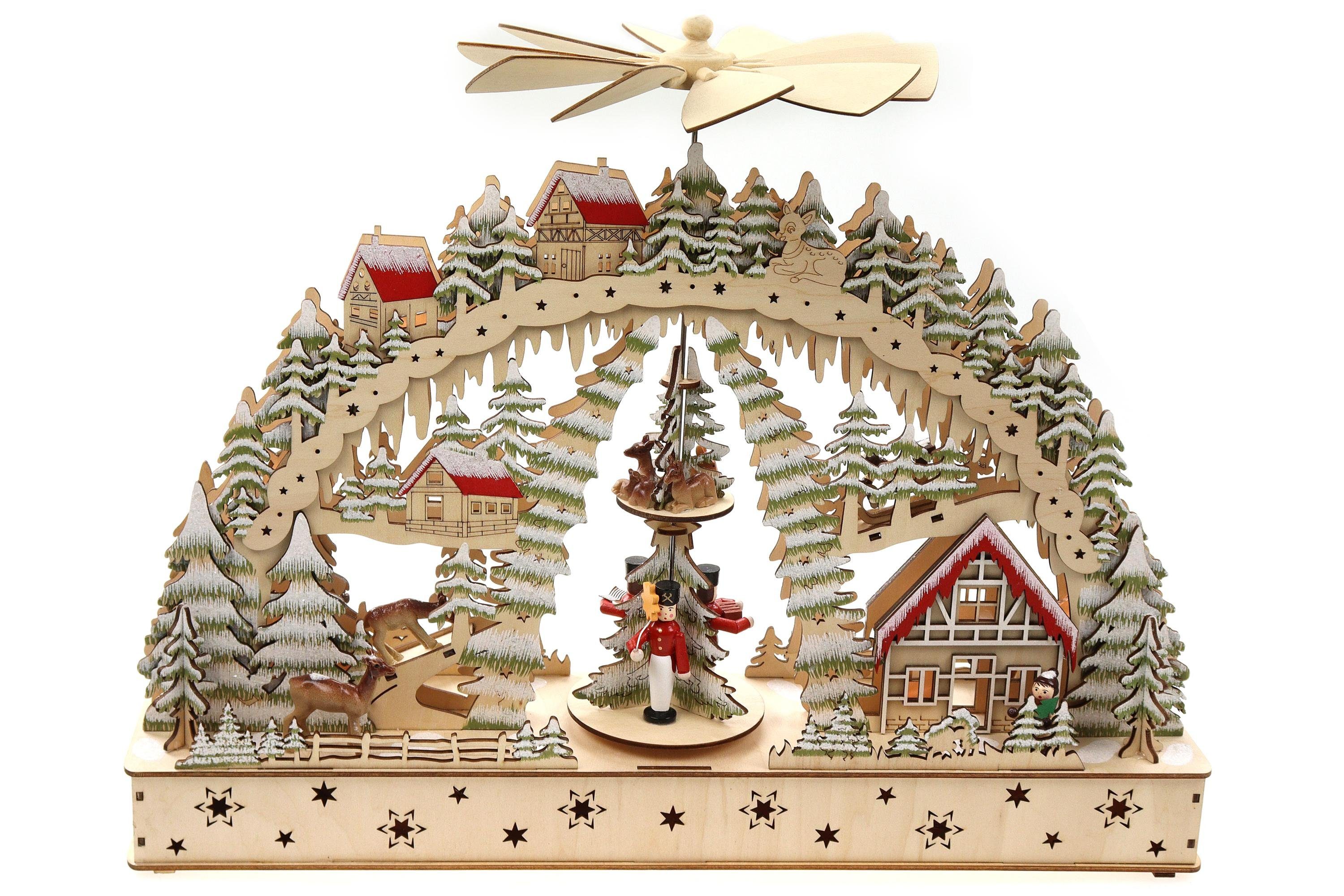 Lichterbogen 3D Schwibbogen Holzschnitt, On/Off Schalter, 49,5*8*33cm