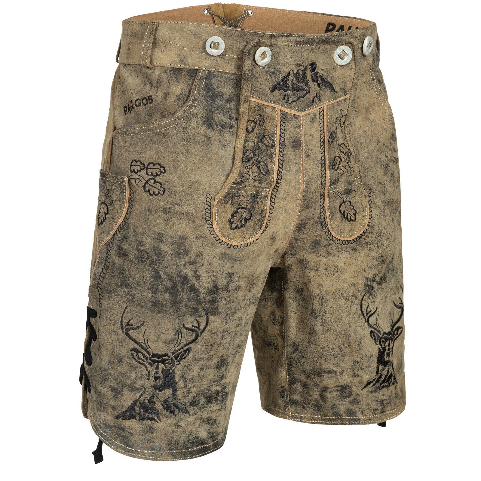PAULGOS Trachtenhose Herren Lederhose Kurz mit Trägern 100% Echtleder - HK4 günstig online kaufen