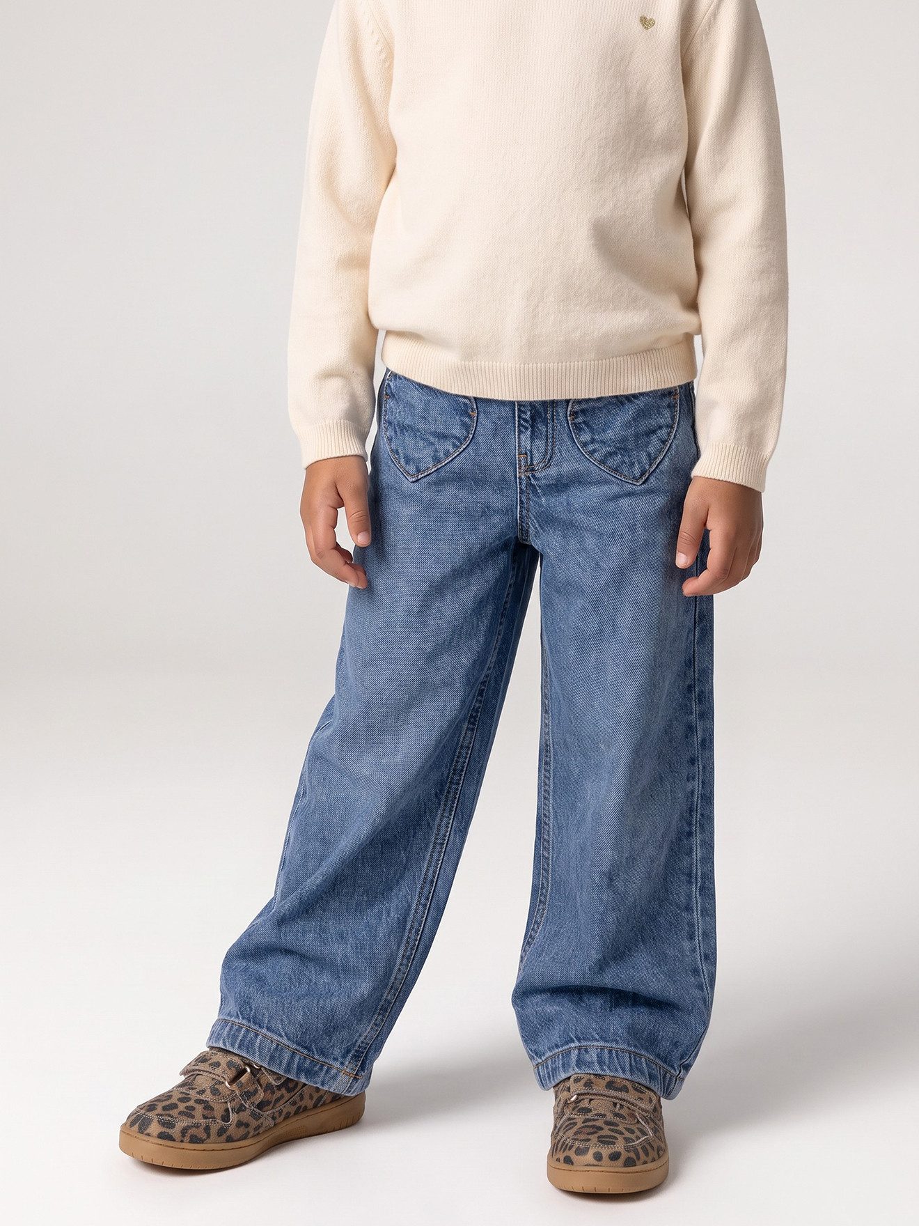 vertbaudet Weite Jeans Weite Jeans Mädchen mit Herztaschen Bundweite verstellbar – Bild 5 von 5