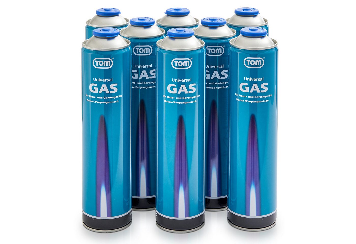 TOM Gaskartusche 600ml Universalgas Set, 8 St., Propan-/Butangasgemisch EN 417, 7/16"