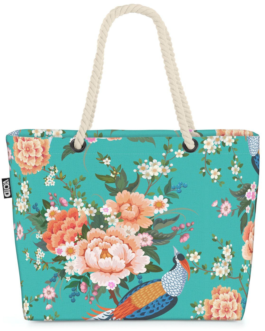 VOID Strandtasche (1-tlg), Fasane Blumen Beach Bag Blüten Fasan Vogel Sommer Reise Urlaub Blumenstrauss