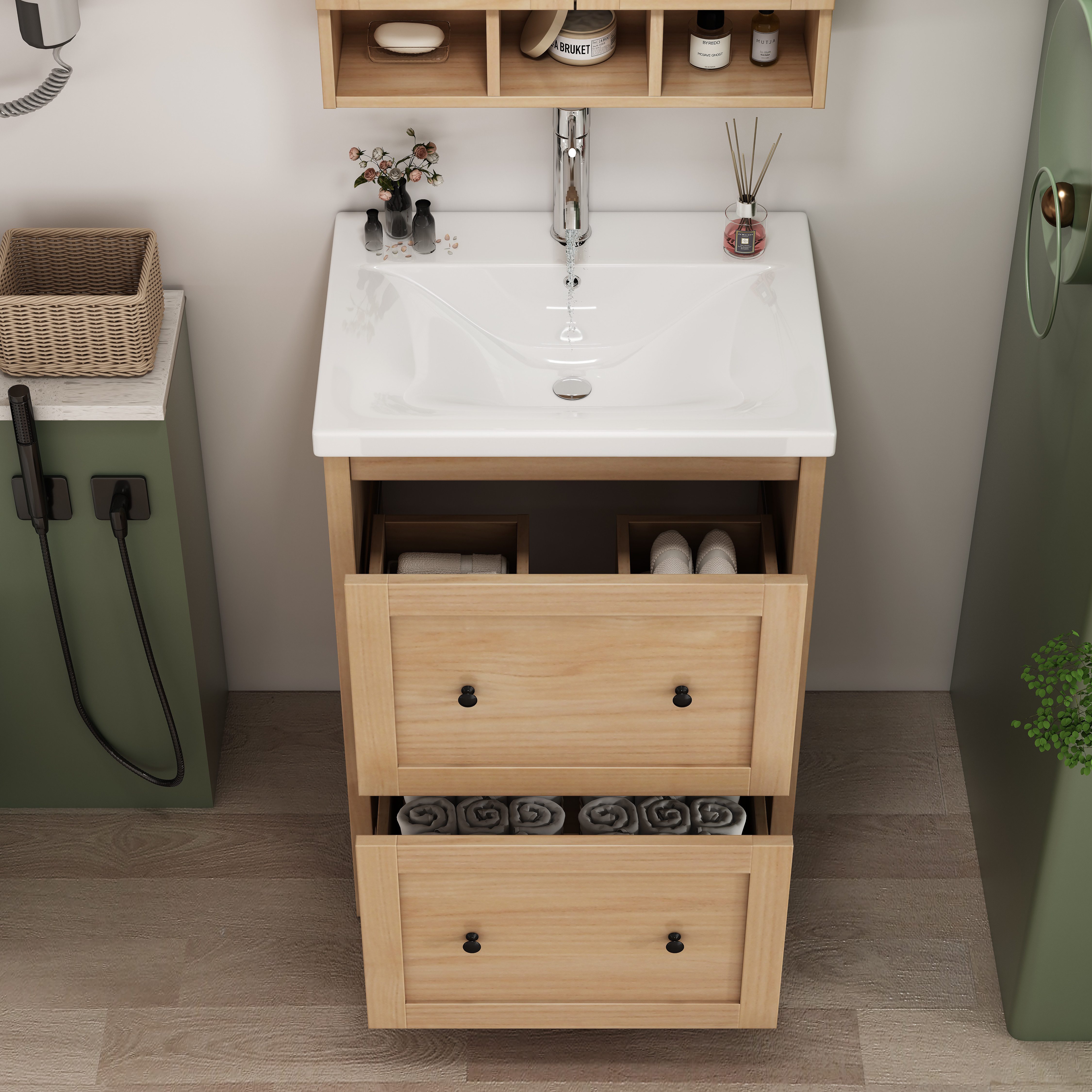 welltime Stockholm vanity unit (complete set), washbasin area with 2 drawers and soft-close mechanism, width 60cm