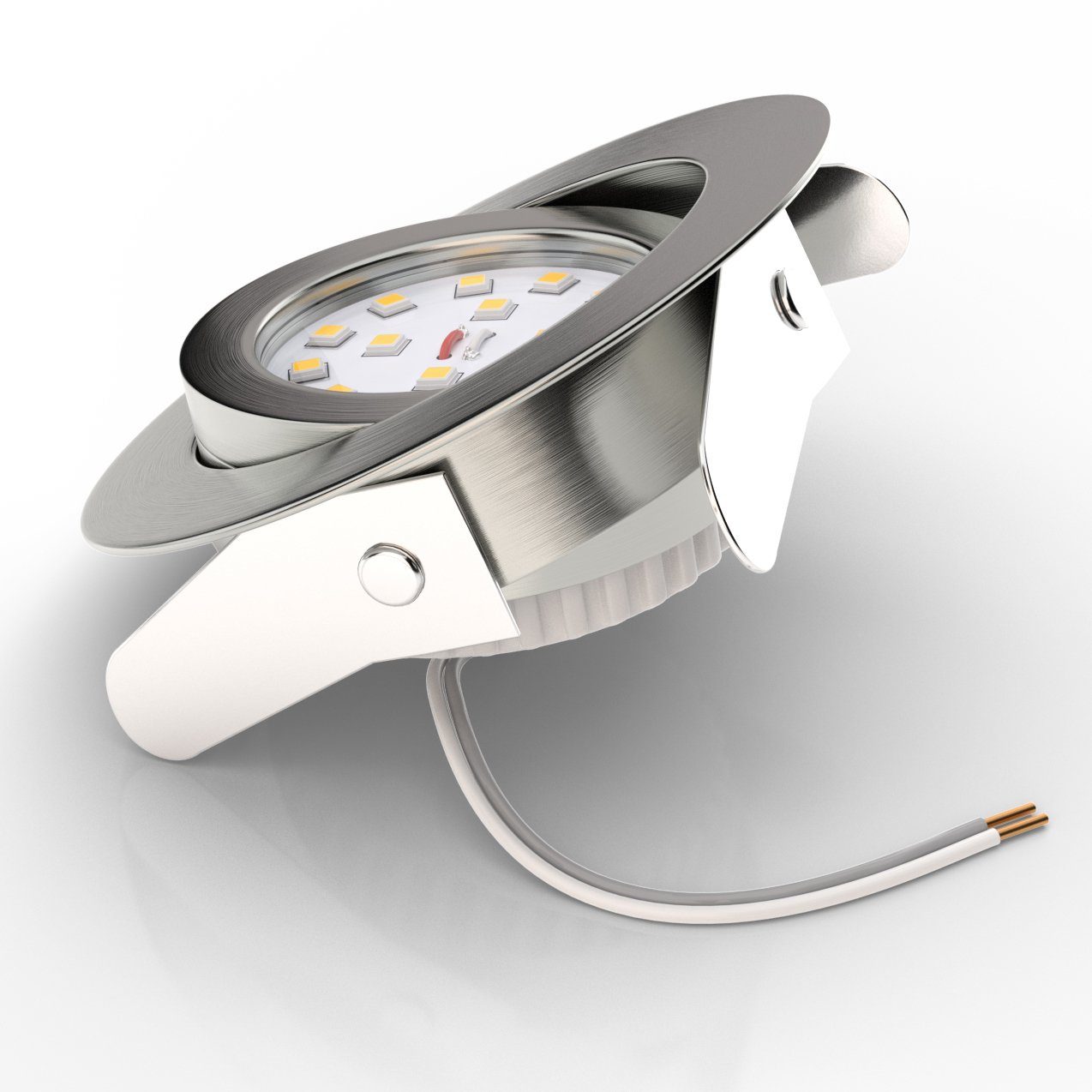 B.K.Licht LED Einbauleuchte 12er Set Einbaustrahler, Schwenkbare Deckenspots, flache Spots, LED fest integriert, Warmweiß, 3.000K, 400Lm, 4,8W, Kunststoff, 8,2 x 3 cm, Nickel