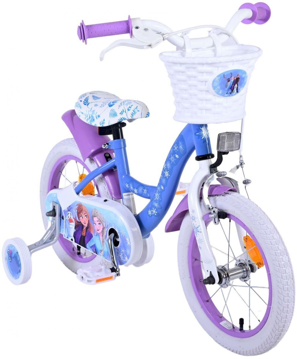 Volare Kinderfahrrad 14 Zoll Kinder Mädchen Fahrrad Rad Frozen 2 Eiskönigin Elsa 21416-SACB, 1 Gang, Rücktritt, Korb,Stützräder,Kettenschutz, Schutzbleche
