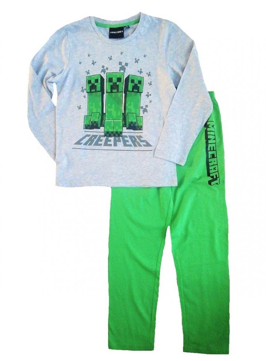 Minecraft Pyjama Langer Kinder Schlafanzug Jungen + Mädchen Zocker Gamer 128 - 152 Minecraft Schlafanzug