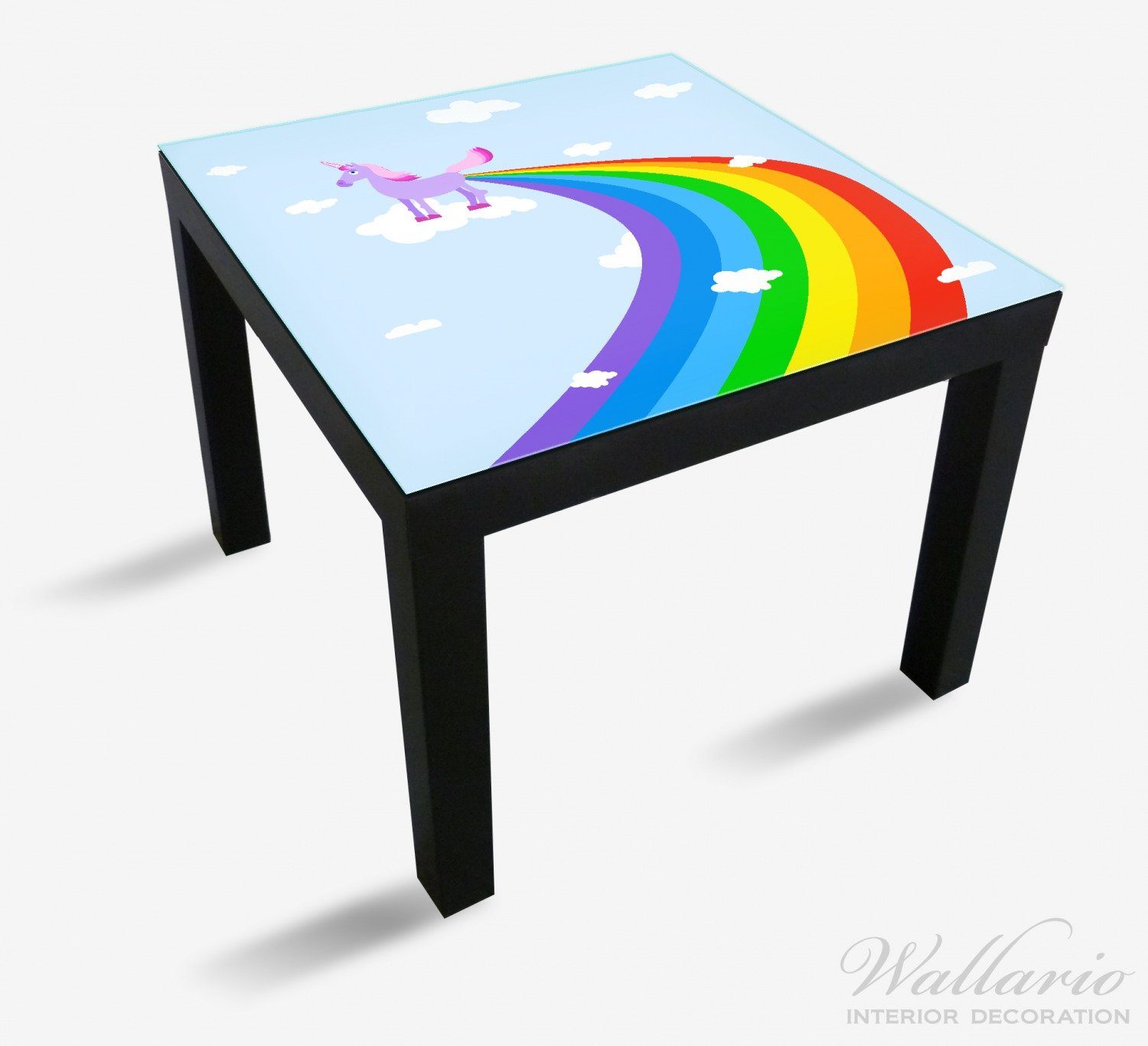 Hintern Einhorn dem Tisch für geeignet Ikea Regenbogen Tischplatte Wallario (1 aus mit St), Lack