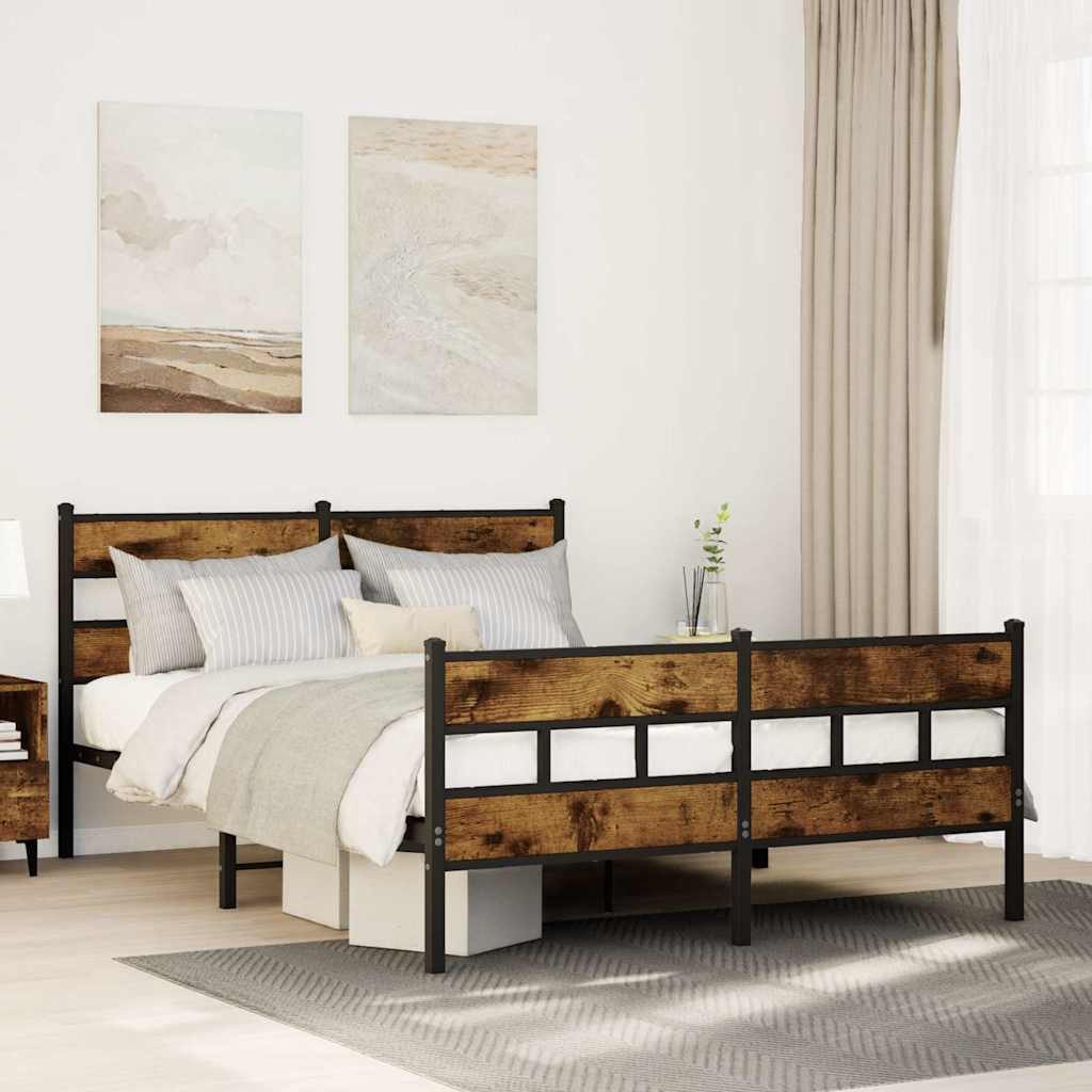 vidaXL Bett Metallbett ohne Matratze Räuchereiche günstig online kaufen