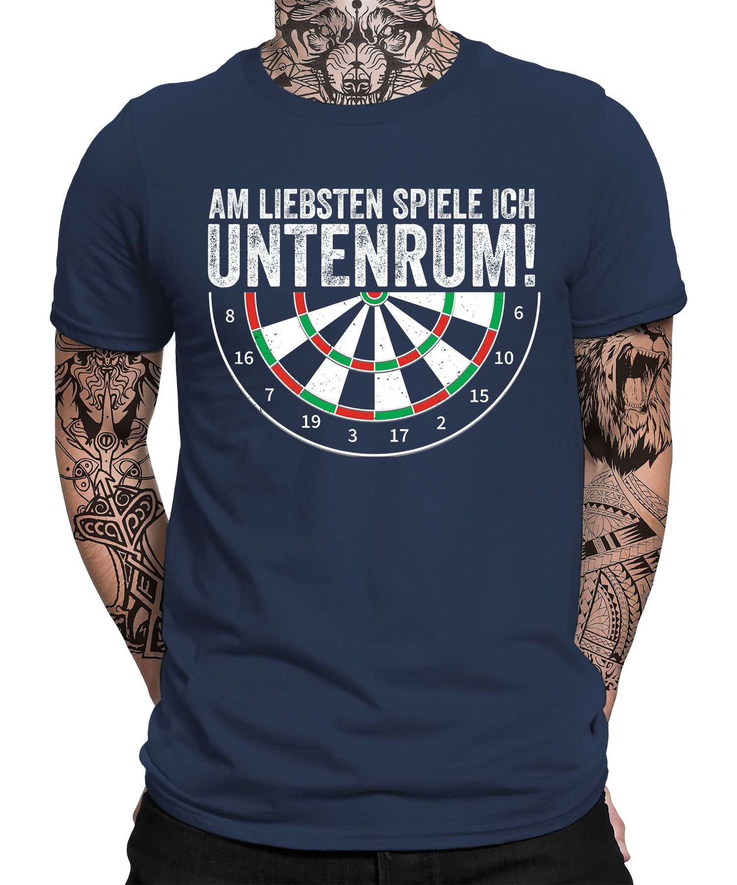 Quattro Formatee Kurzarmshirt Untenrum - Dart Dartscheibe Dartpfeil Dartspieler Herren T-Shirt (1-tlg) Navy Blau