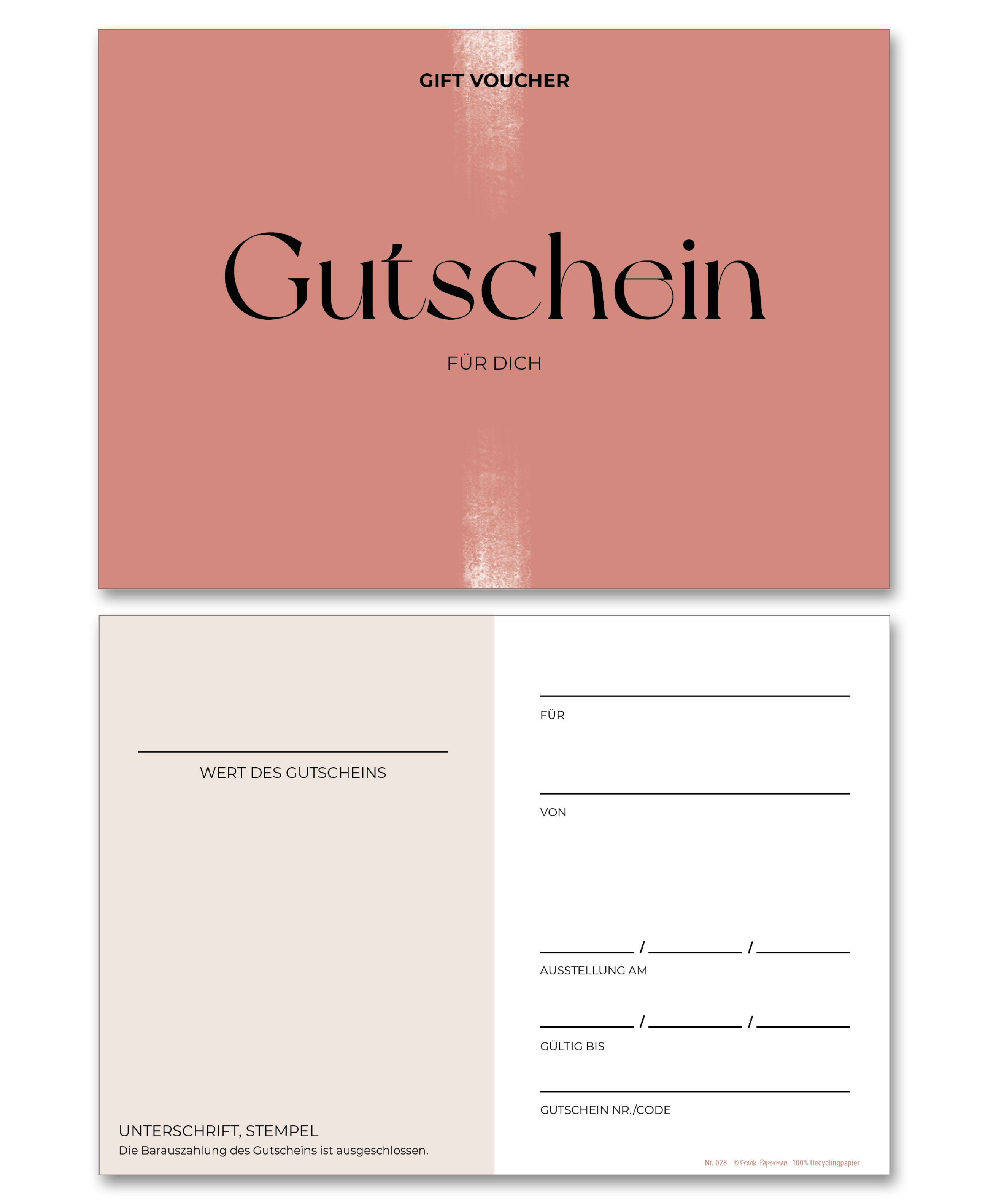 Frank Paperman Geschenkkarte Gutschein für Kunden, Salon und Studio, zum selber Ausfüllen, Gutscheinkarten, Geschenkgutschein Nagelstudio, Friseur, Kosmetik