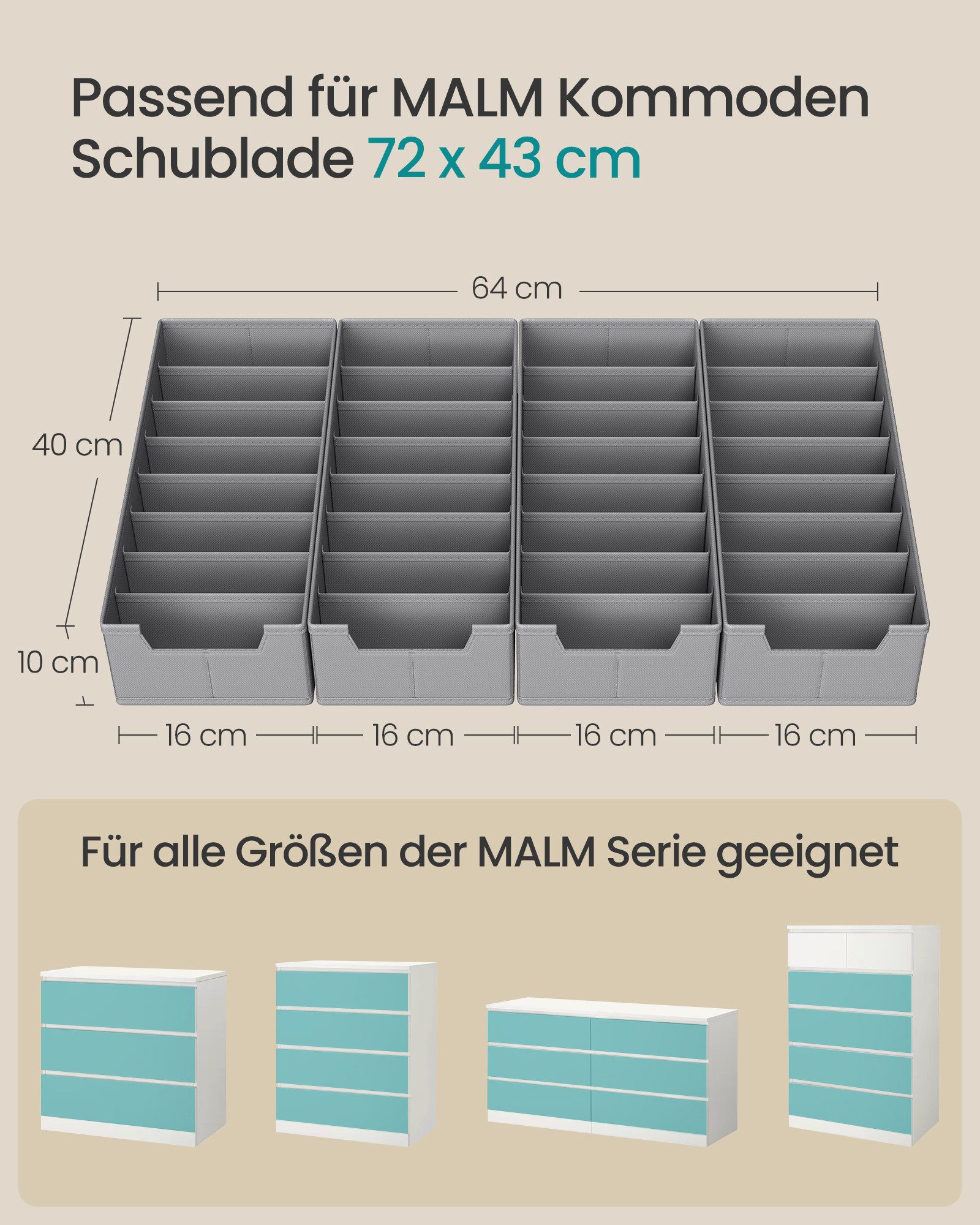 SONGMICS Aufbewahrungsbox Schubladen-Organizer, faltbar, Schrank-Organizer, 40 x 16 x 10 cm, für Unterwäsche und Socken, Schrank-Organizer – Bild 3 von 5
