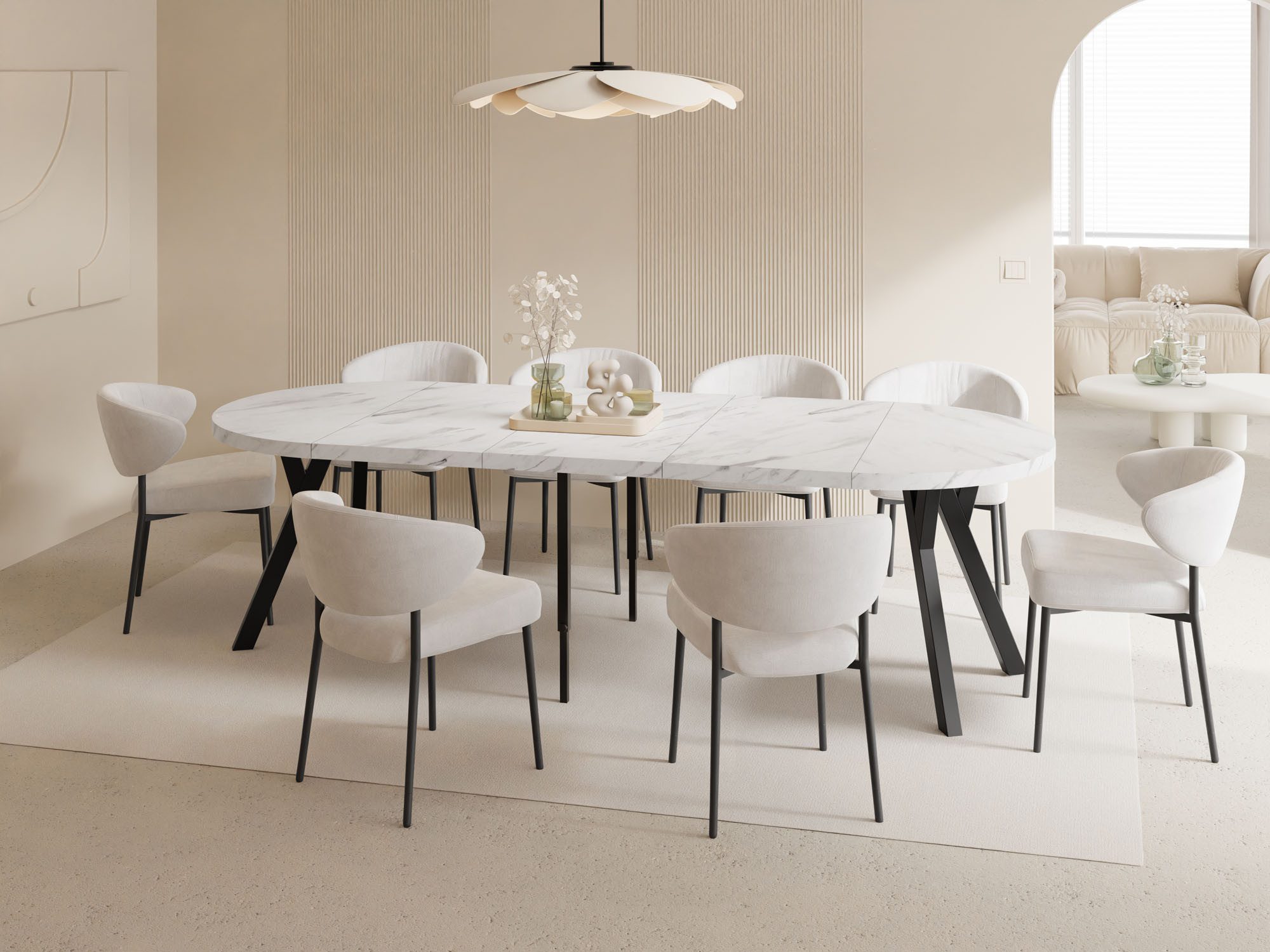 WFL GROUP Esstisch Twixy ausziehbar rund industrial mit schwarzen Holzbeinen (MADE IN EU, erhältlich in 2 Größen – Durchmesser 100 cm, ausziehbar auf 250/300 cm), XXL groß extra lang Ausziehtisch für 5-16 oder 5-14 Personen
