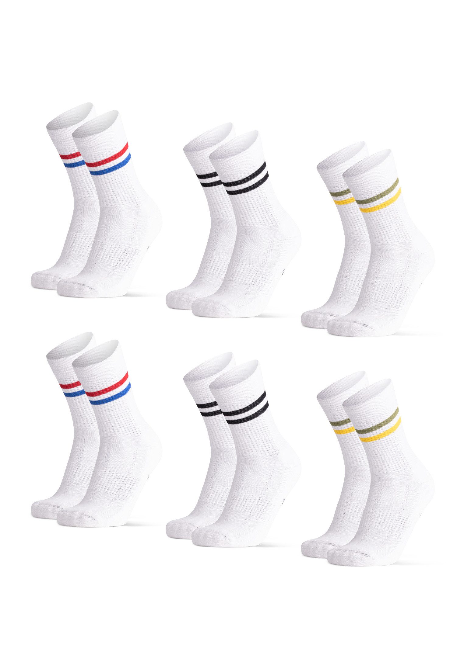 DANISH ENDURANCE Basicsocken Tennis Crew 6 Paar Baumwolle Tennissocken – Bequem, Atmungsaktiv & Retro