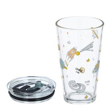 relaxdays Kinderbecher 4er Set Kindergläser mit Weltraum-Motiv, Glas