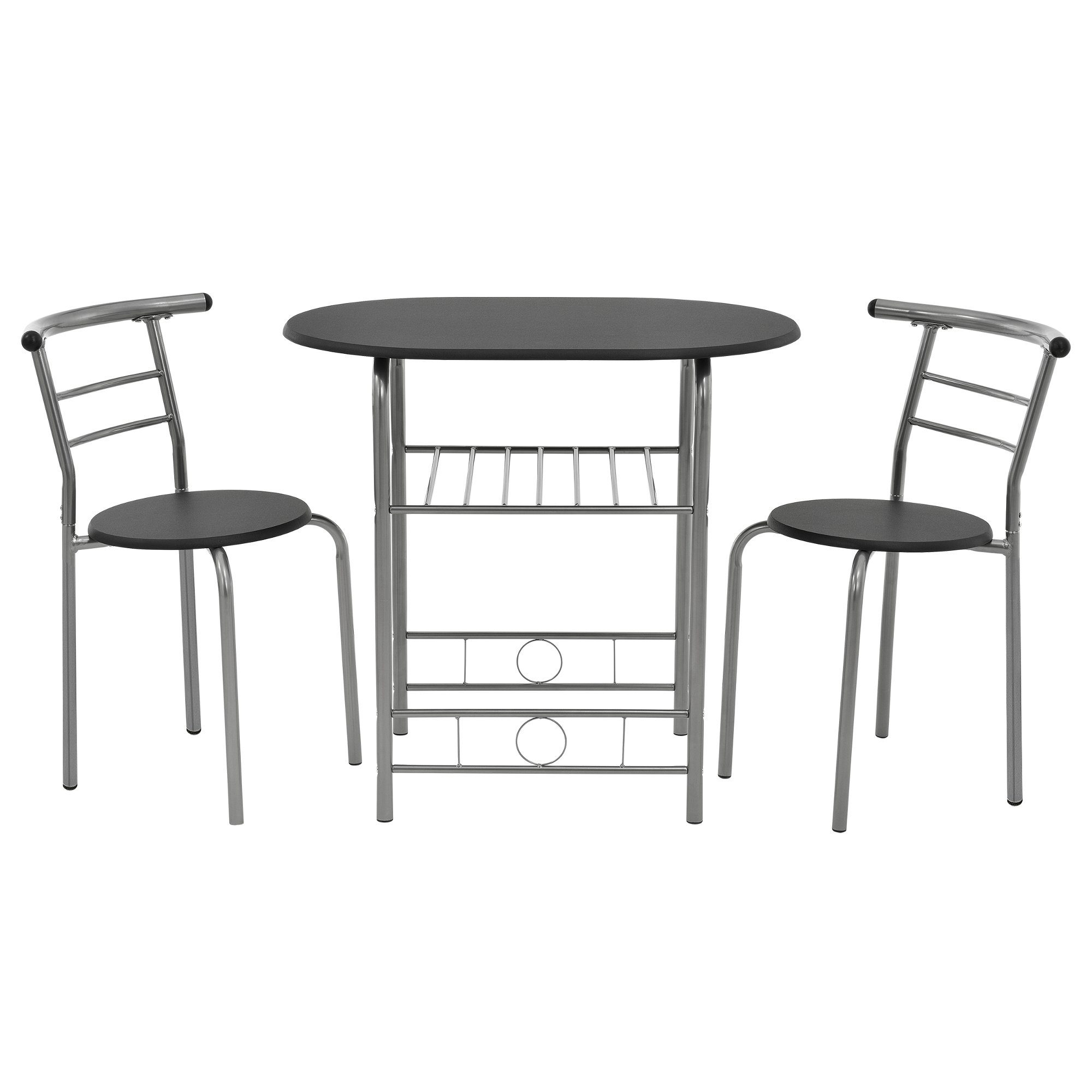 en.casa Sitzgruppe, (3-tlg), Stühlen Set schwarz/silber 2 Esstisch »Ylitornio« mit oval Bistro