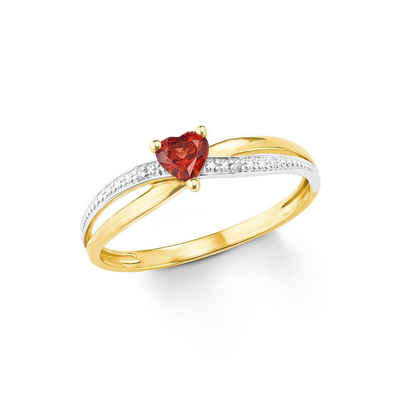 Amor Goldring »für Damen, Gold 375, Granat Herz« (Ring, 1-tlg)