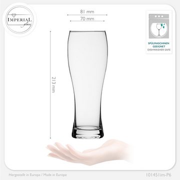 IMPERIAL glass Bierglas Weizengläser aus Glas 500ml (max. 700ml), Glas, Set 6 Stück Spülmaschinenfest Biergläser 0,7L Weißbierglas