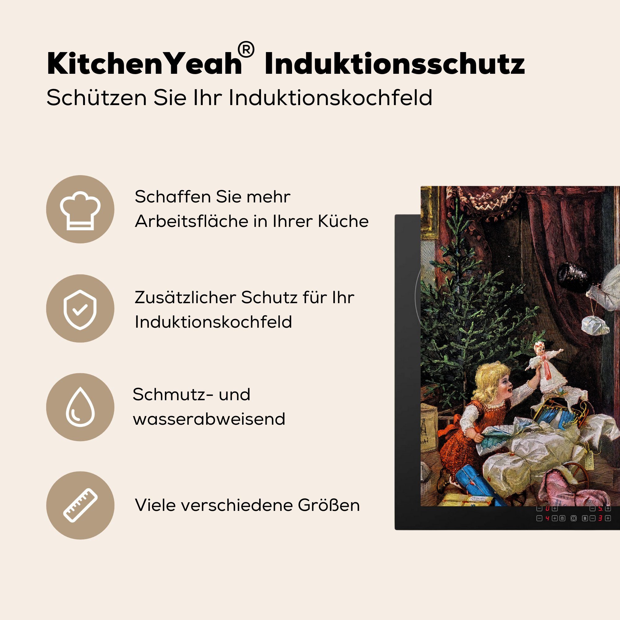 küche (1 cm, Vinyl, tlg), 78x78 Herdblende-/Abdeckplatte Weihnachten, MuchoWow Ceranfeldabdeckung, Retro-Weihnachtsporträt für Arbeitsplatte -