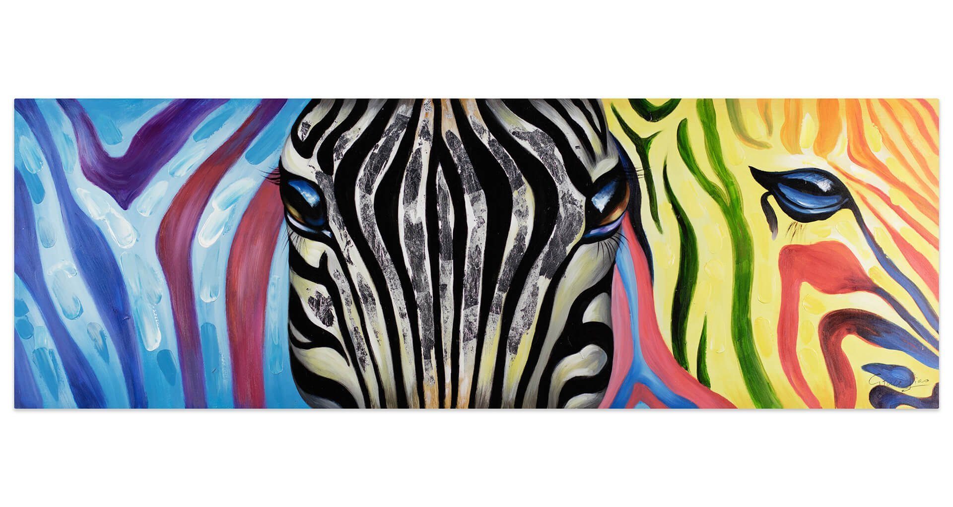 100% Zebra cm, Gemälde 150x50 KUNSTLOFT Psychedelic Wohnzimmer HANDGEMALT Wandbild Leinwandbild