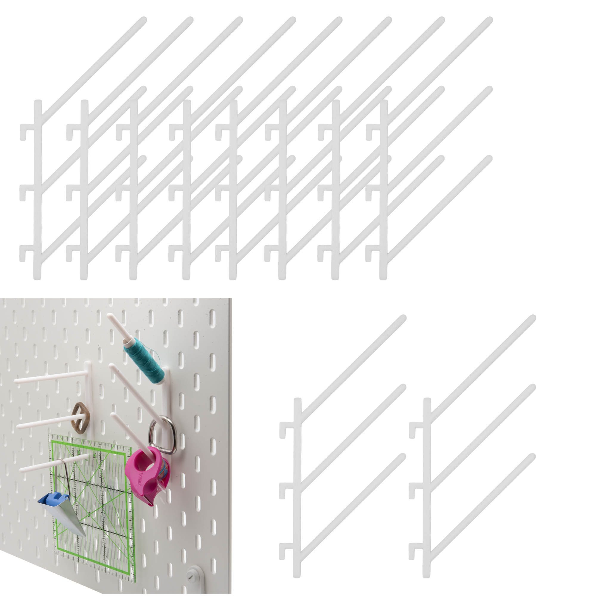 TSB Werk Lochwand-Ausstattung Halter für IKEA SKADIS Lochplatte Nähgarnhalter, 10-tlg., Lochwand, Haken, Halterung, Weiß