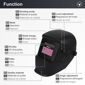 Yorbay Schweißhelm Solar Automatisch verdunkelnd Schweißhelm (mit 5 Stück Ersatzgläser, mit Schleif-Funktion), Solar Schweißmaske für MIG/MAG/TIG/Schleifen/Lichtbogenschweißen/