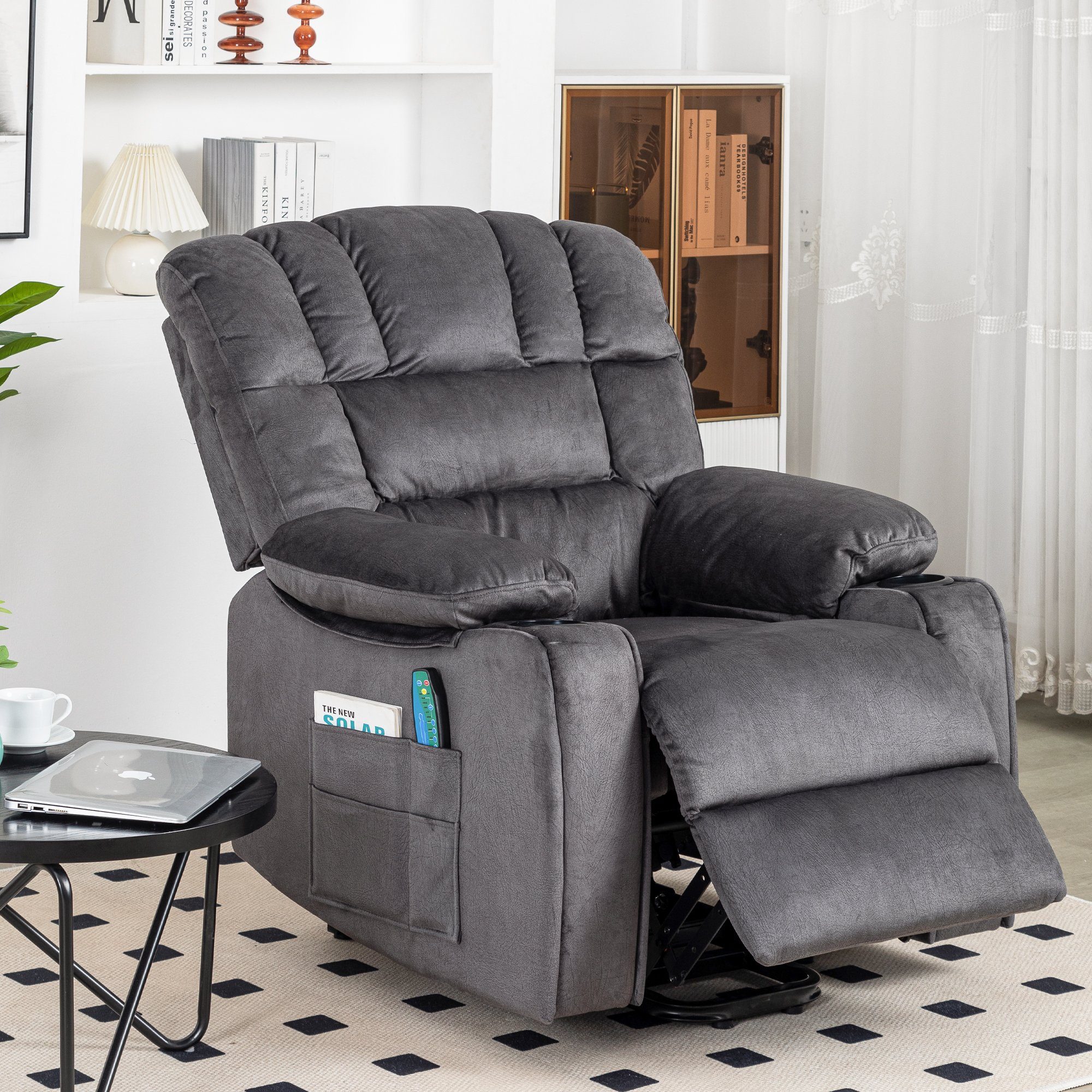 Sweiko TV-Sessel, Sessel mit 2 Seitentaschen und 2 Getränkehaltern, Massage  und Heizung