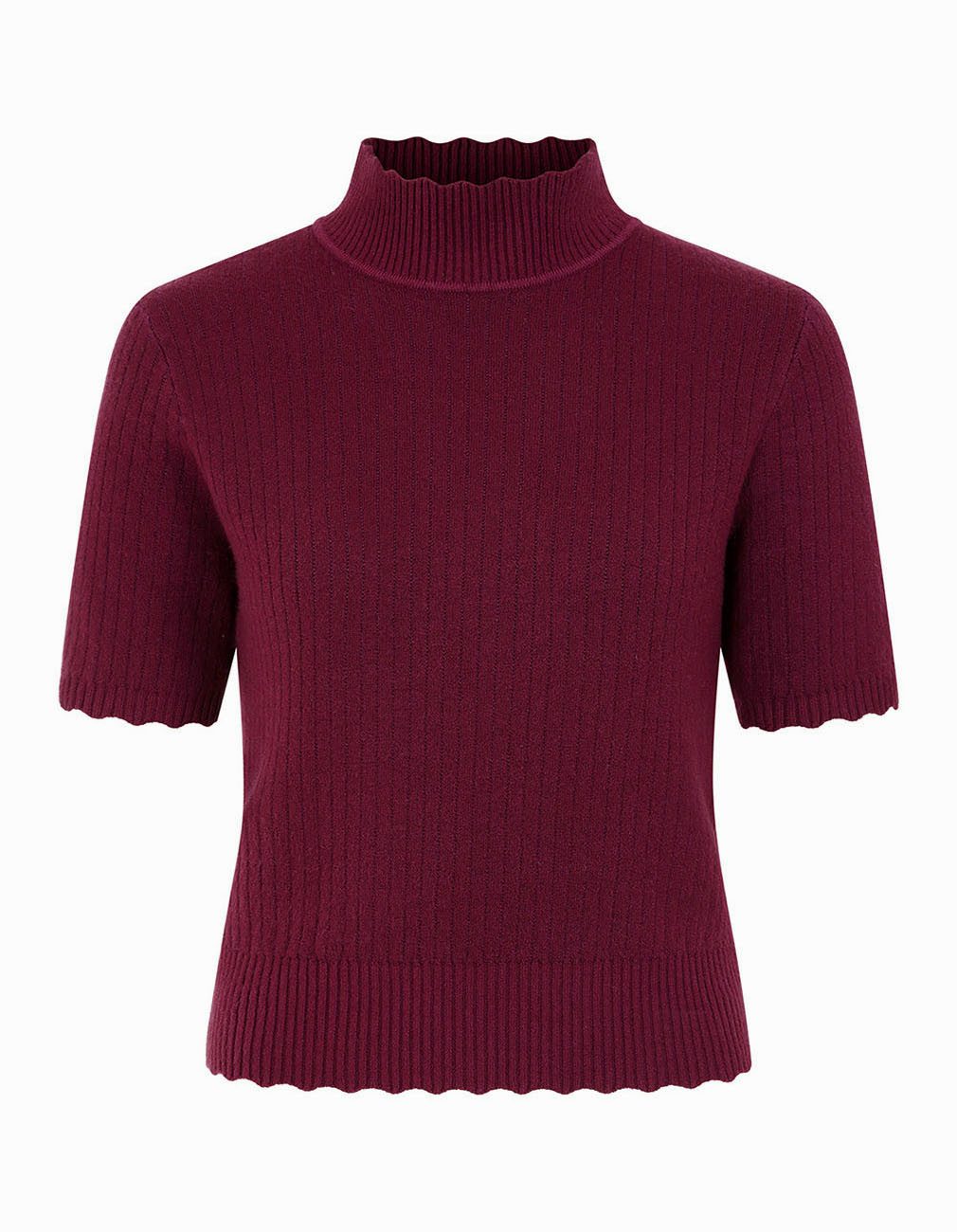 Banned Kurzarmpullover Jane Sweet Scallop Aubergine Vintage Wellenschnitt