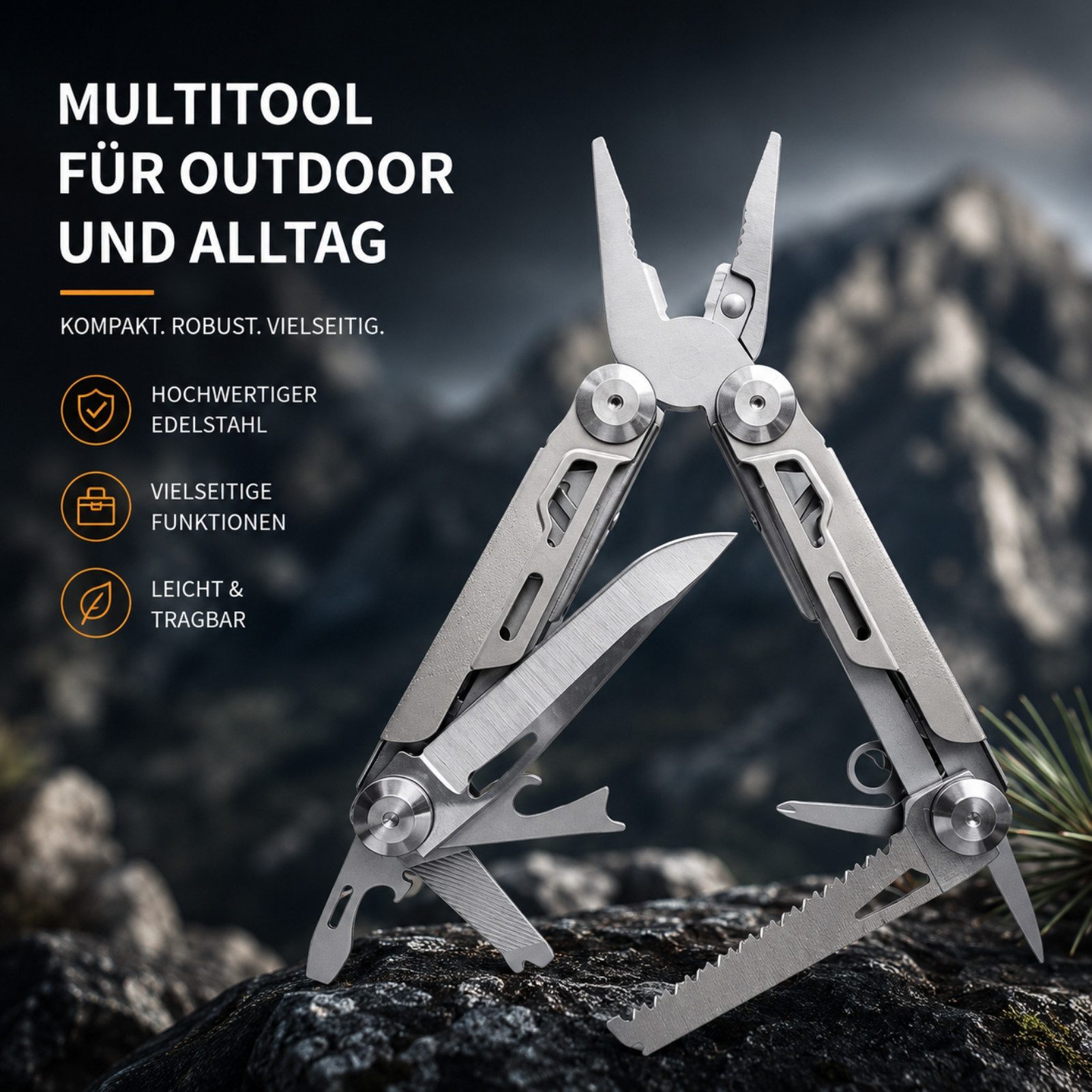 Jumpeak Multitool Multitool messer,Kombizange,Taschenmesser,Klappmesser,Outdoor-Werkzeug, Edelstahl,Mit Zange,Klappbar,Tragbar,Allzweck,Nylontasche,Bushcraft