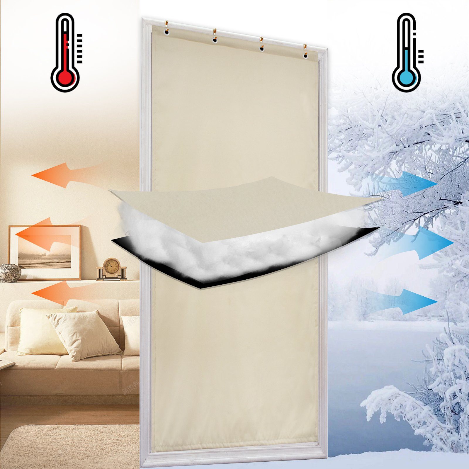 Sunicol Türvorhang Blickdicht Thermovorhang, Selbstklebend, Winter, Wasserdicht Gardine, Kälteschutz, Insektenschutz, Wärmeschutzvorhang für Türen Winddicht