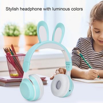 Yunseity Bluetooth 5.0- von TF/AUX, Kleinkinder, Teenager Kinder-Kopfhörer (Intuitive Bedienung für kinderleichte Steuerung von Lautstärke und Anrufen, mit Hasenohr, Over-Ear-LED-Licht, Faltbares Kabelloses Unterstützung)