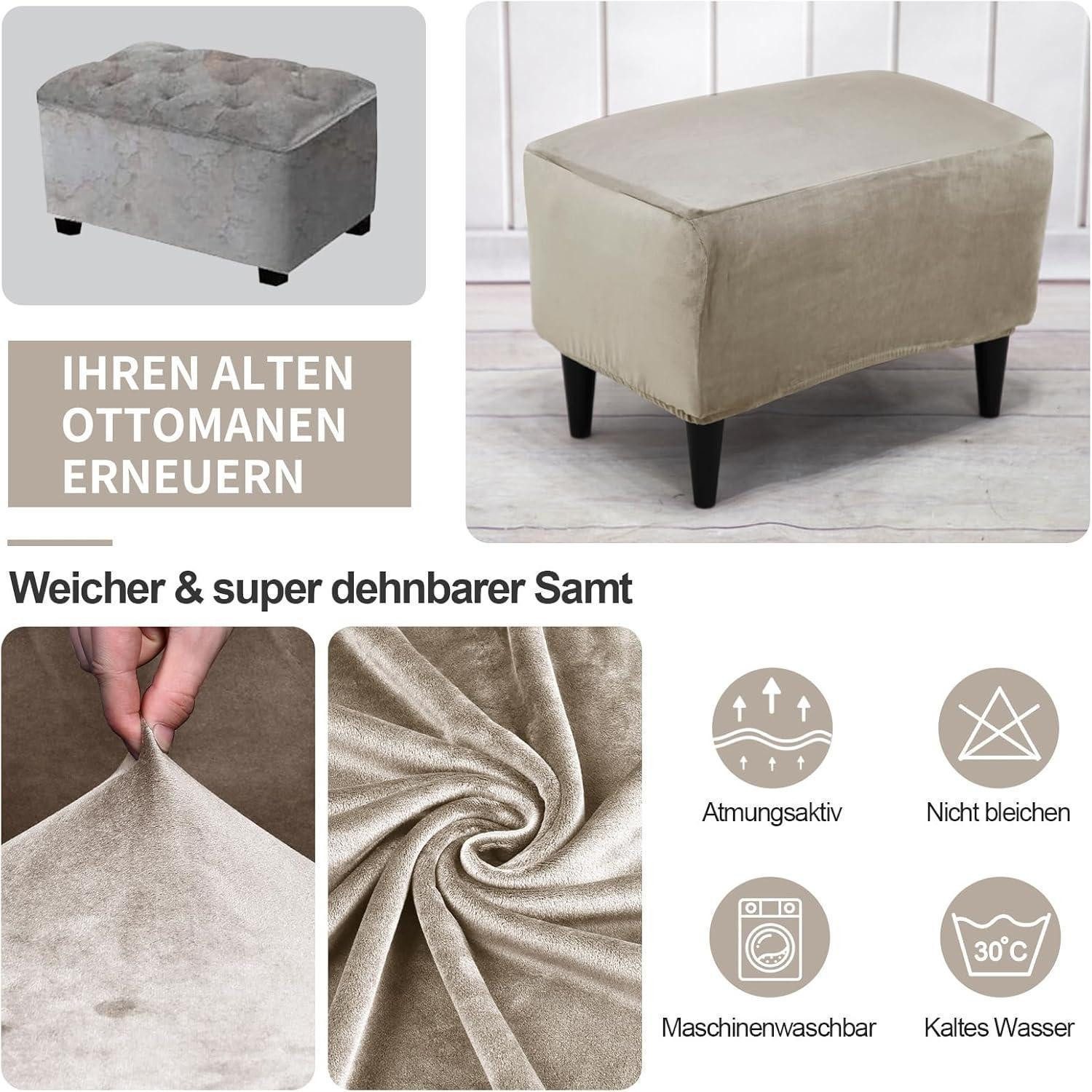 LuxusKollektion Hussen-Set Sesselhusse Ohrensessel Ottomane Stretch Samt Champagne 3 Teilig – Bild 5 von 5
