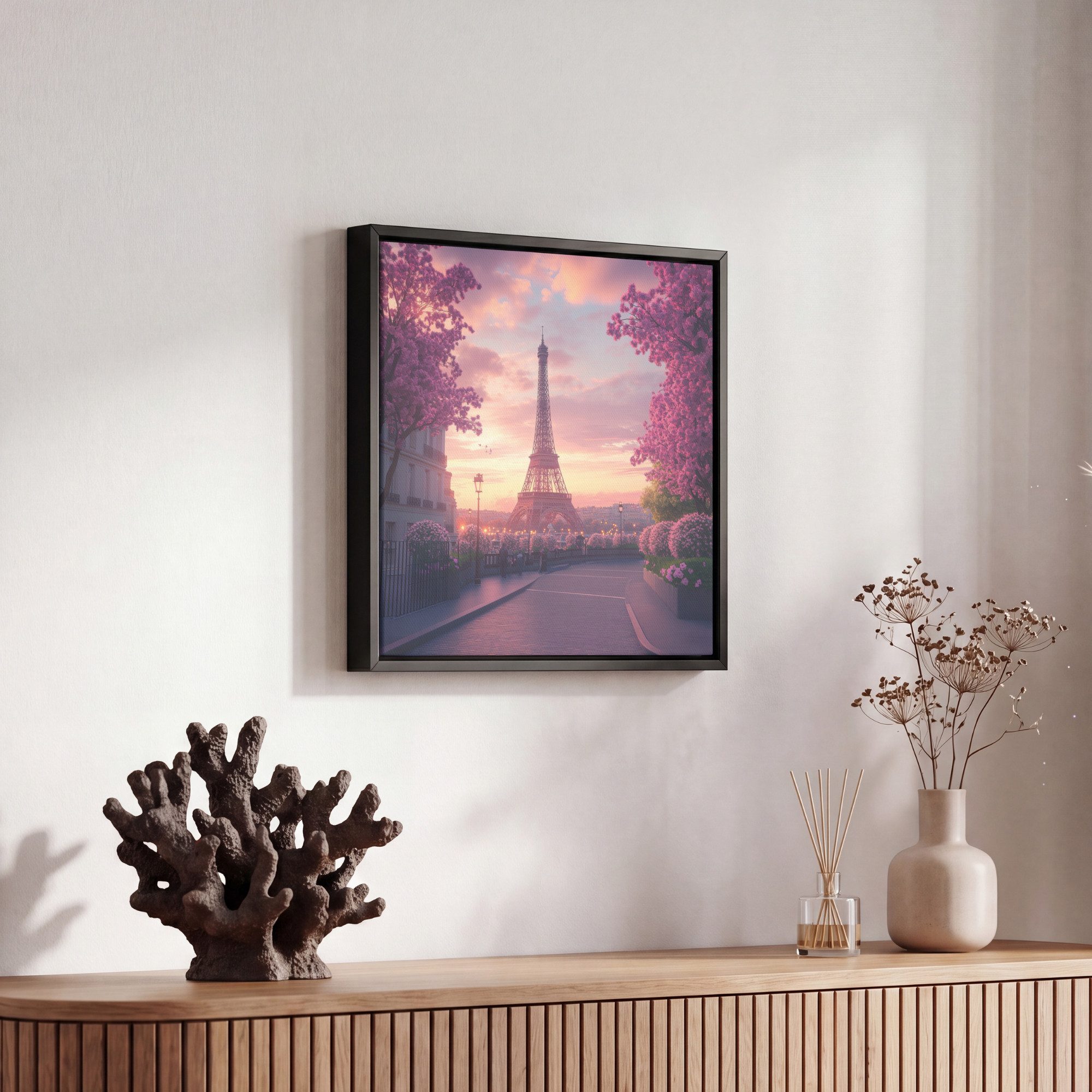 OneMillionCanvasses® Leinwandbild mit Rahmen - Eiffelturm - Paris - Rosa, Fotodruck (1 St), Leinwand Bilder Klein, Wand Dekoration Aesthetic 20x20cm – Bild 5 von 5