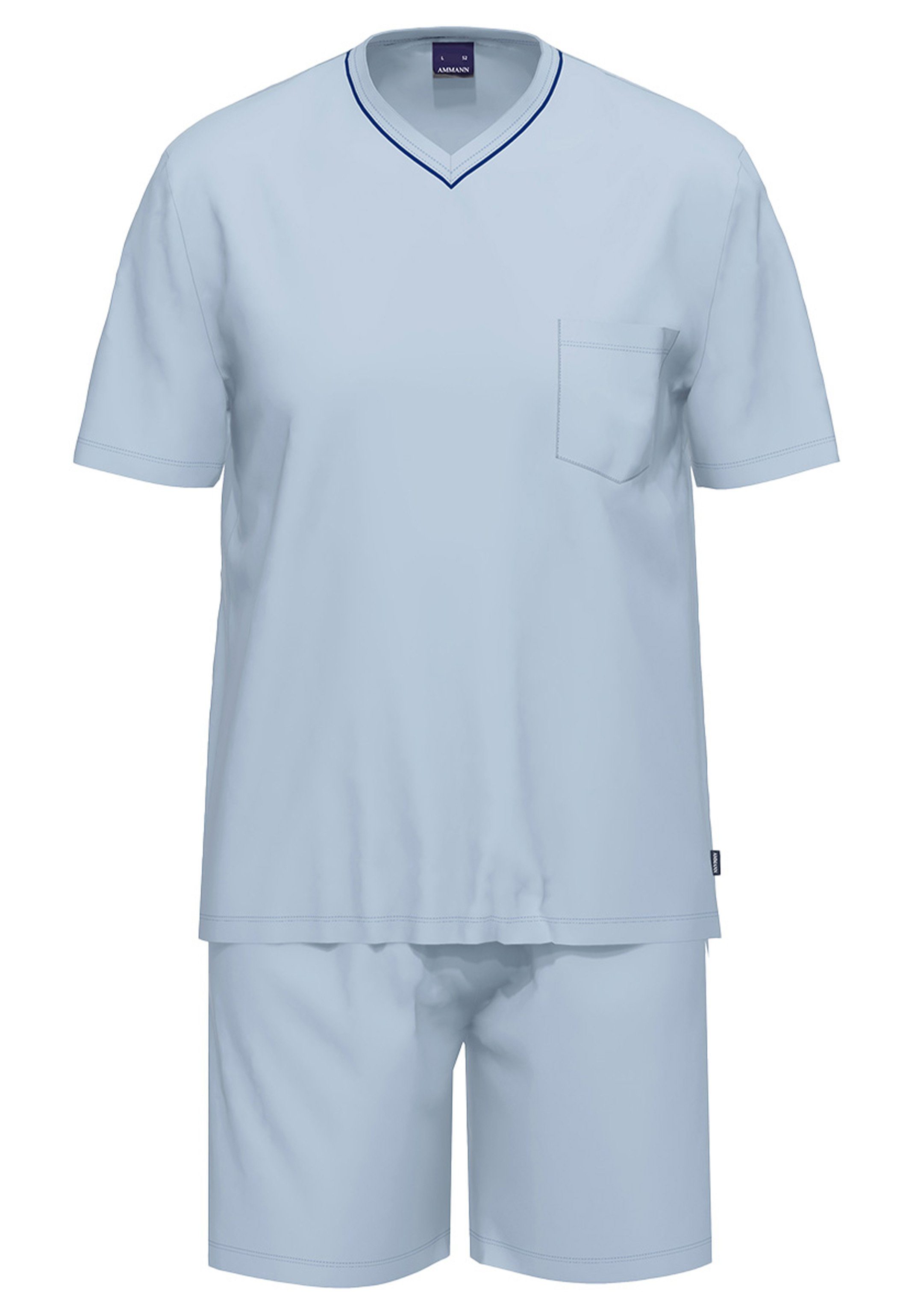 Organic Haut Schlafanzug Pyjama Cotton Ashley tlg) - auf Schnittform, - Ammann der Baumwolle 2 Angenehm (Set, Luftige Pure Blue