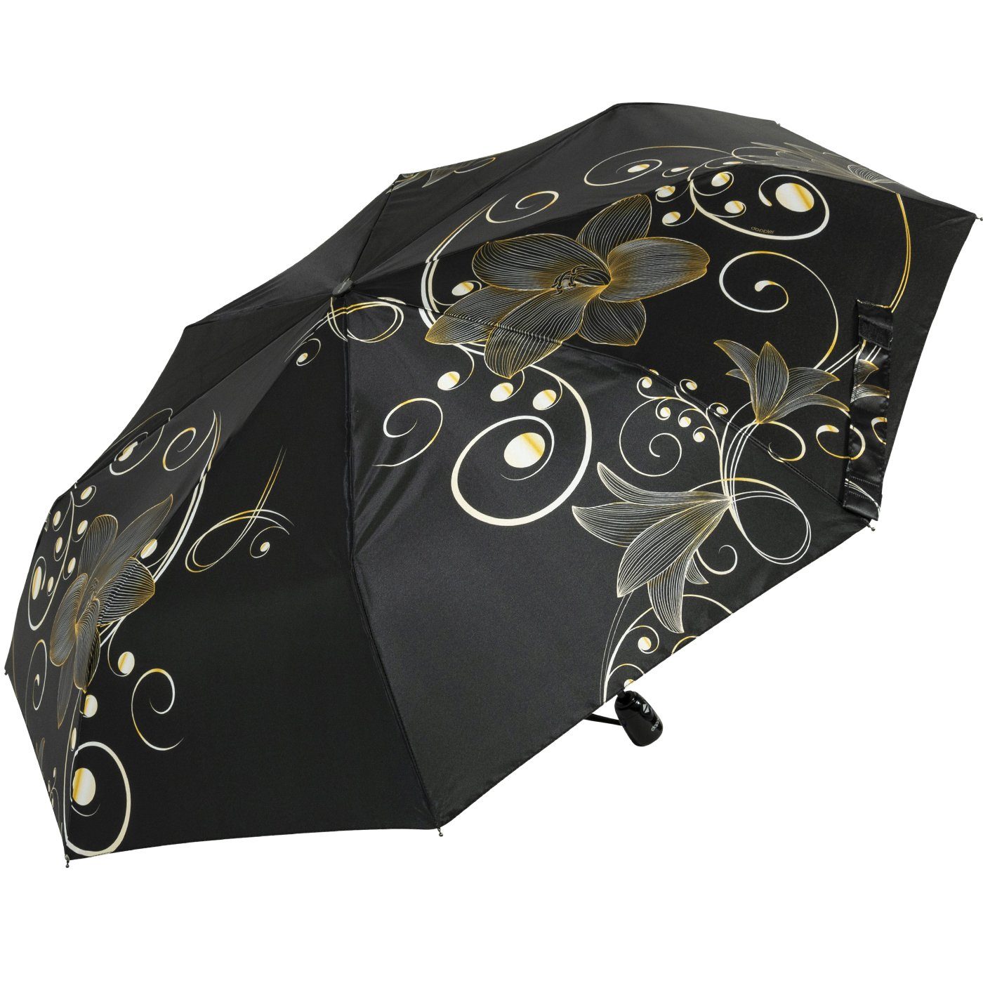 Auf-Zu-Automatik, goldenem doppler® Golden Langregenschirm - mit Blumen-Design mit Damen-Taschenschirm Flower