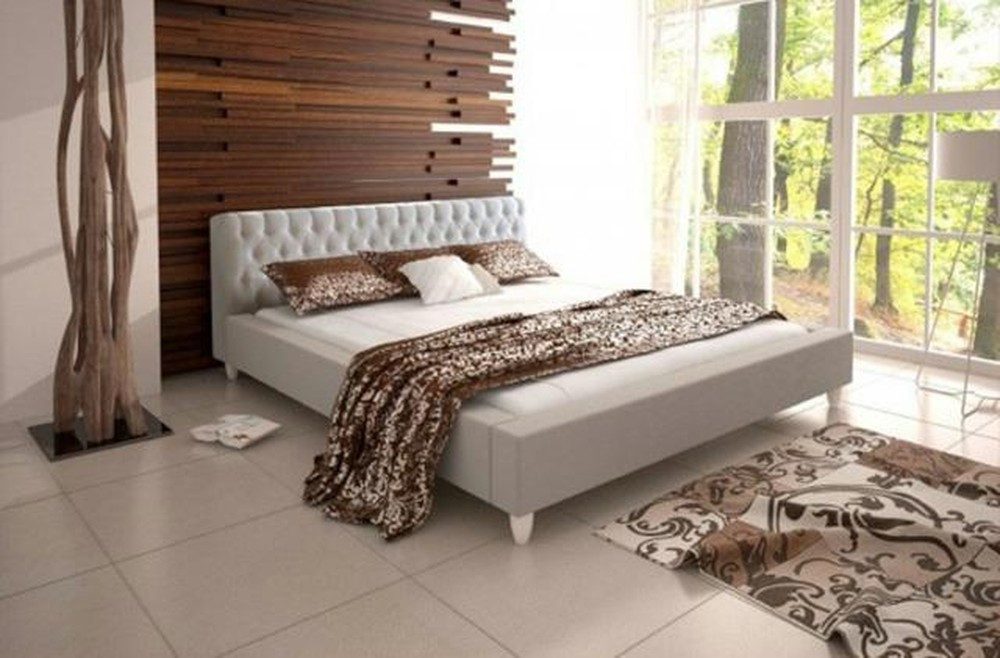JVmoebel Polsterbett Elegantes Lederbett in Weiß für modernes Schlafzimmer, Made in Europa