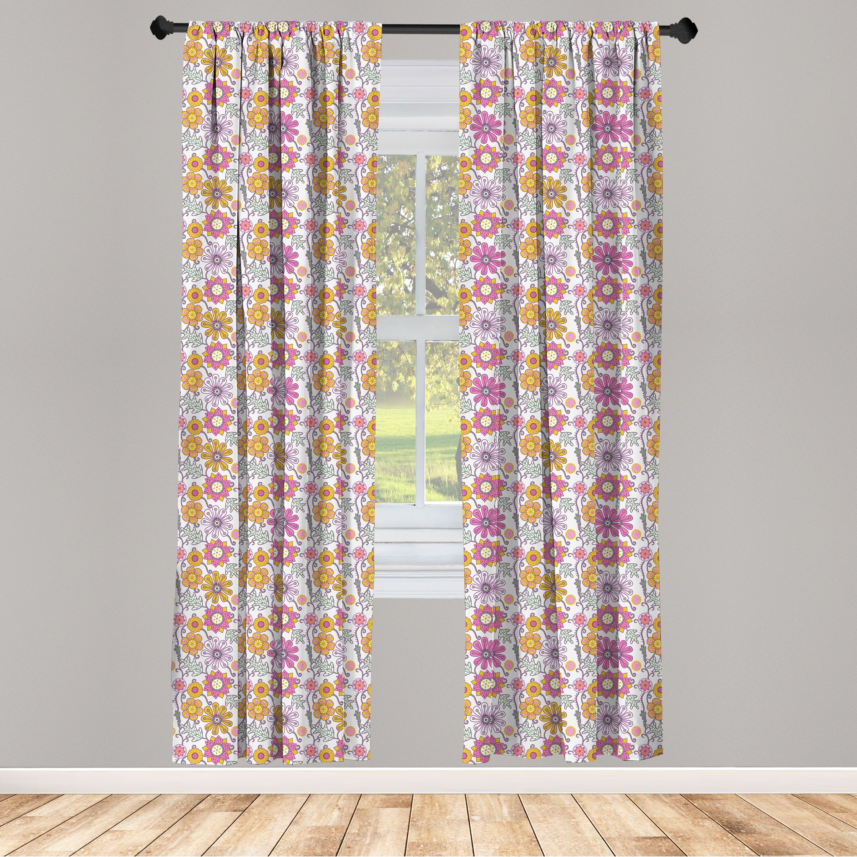 Gardine Vorhang für Wohnzimmer Schlafzimmer Dekor, Abakuhaus, Microfaser, Blumen Folkloric Zierblumen