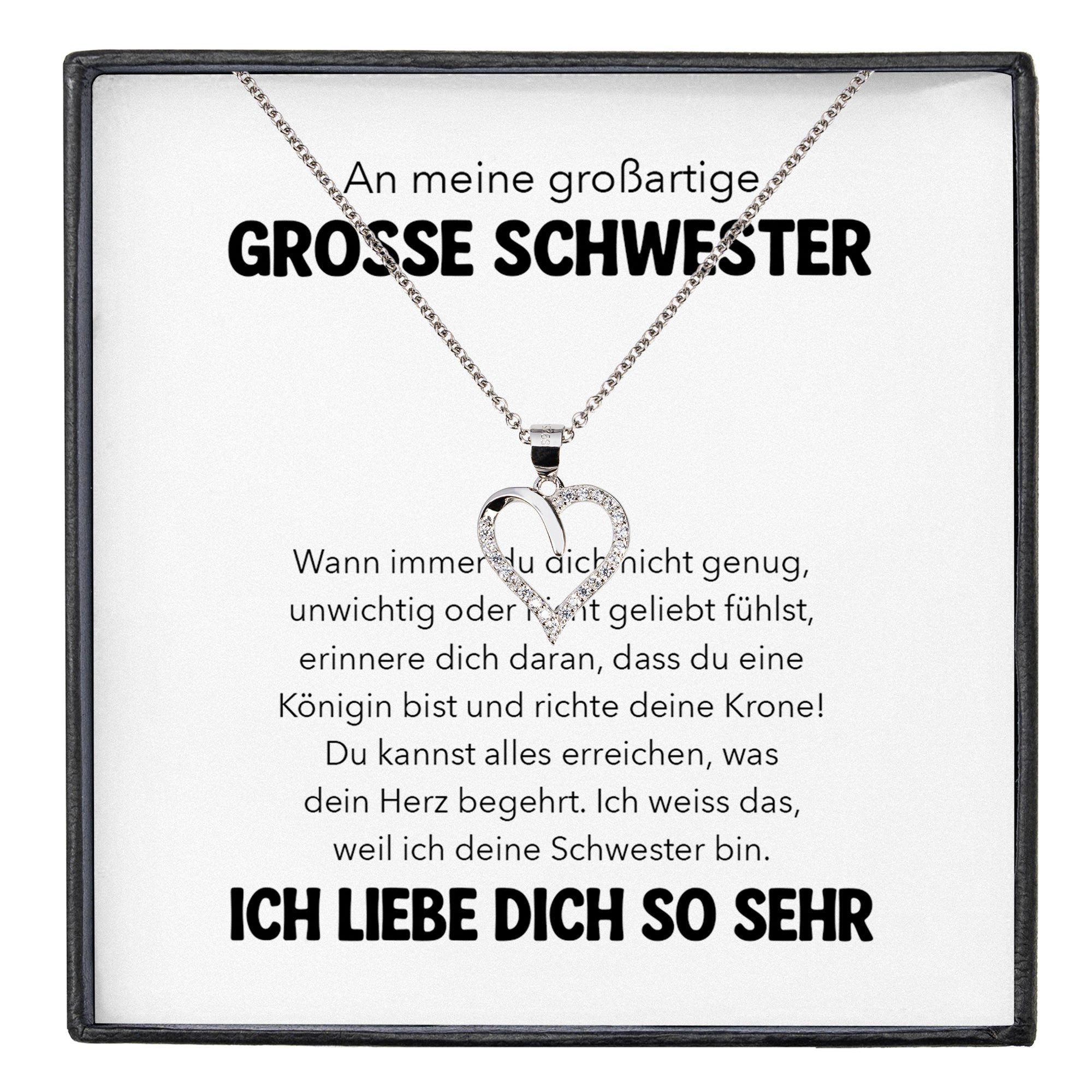 Schmuckset Grosse Schwester Geschenk Frauen und Mädchen Schmuck Herz Halskette