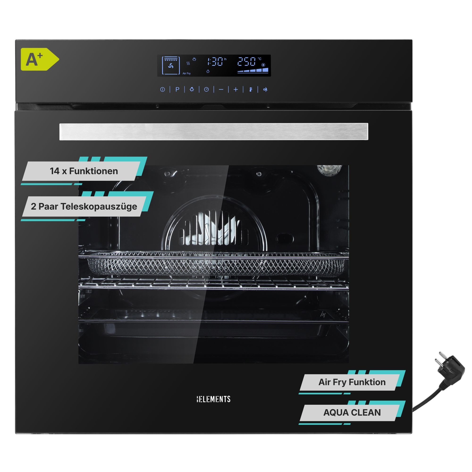 KB Elements Einbaubackofen 15 x Funktionen, Airfryer Funktion, Full Touch Display, AQUA CLEAN, Air Fry, AQUA CLEAN,Full Touch,EEK A+