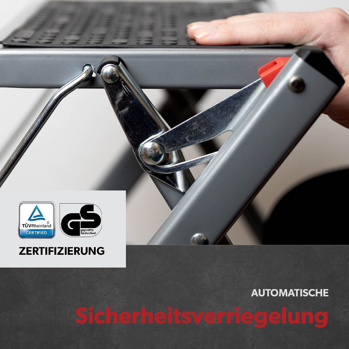 siwitec Trittleiter Mini Klapptritt aus Stahl - 2-stufig - anthrazit - GS geprüft (Wahlweise in Weiß oder Anthrazit erhältlich), 2 Stufen – Bild 5 von 5